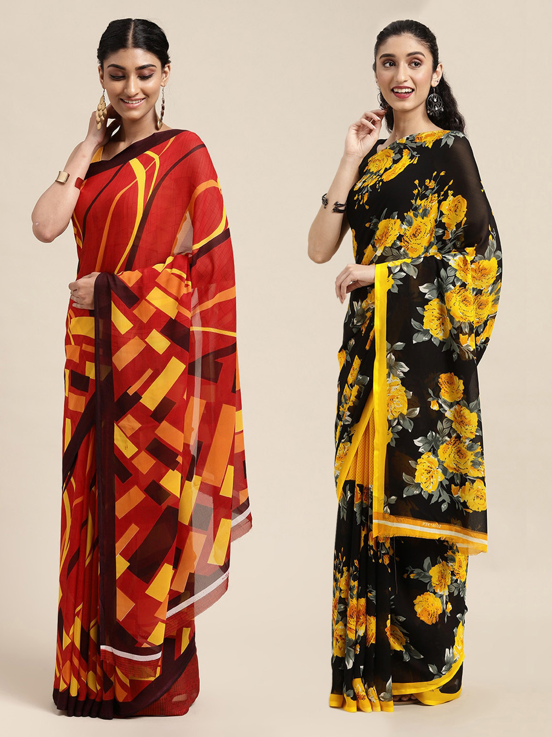 

KALINI Set Of 2 Red & Black Floral Saree