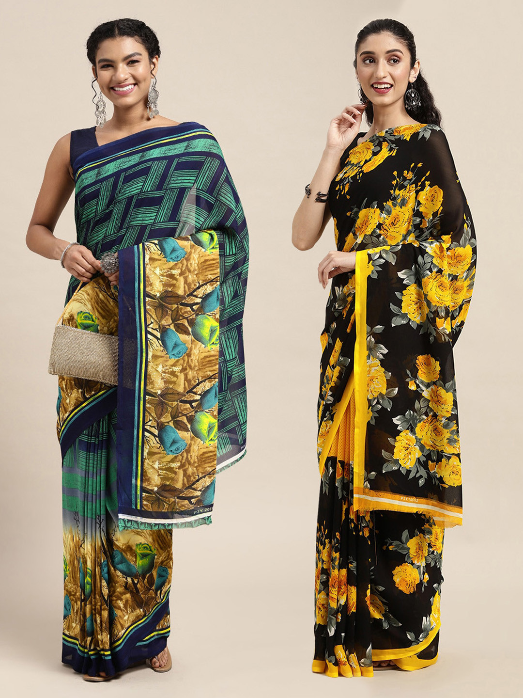 

KALINI Green & Navy Blue Saree