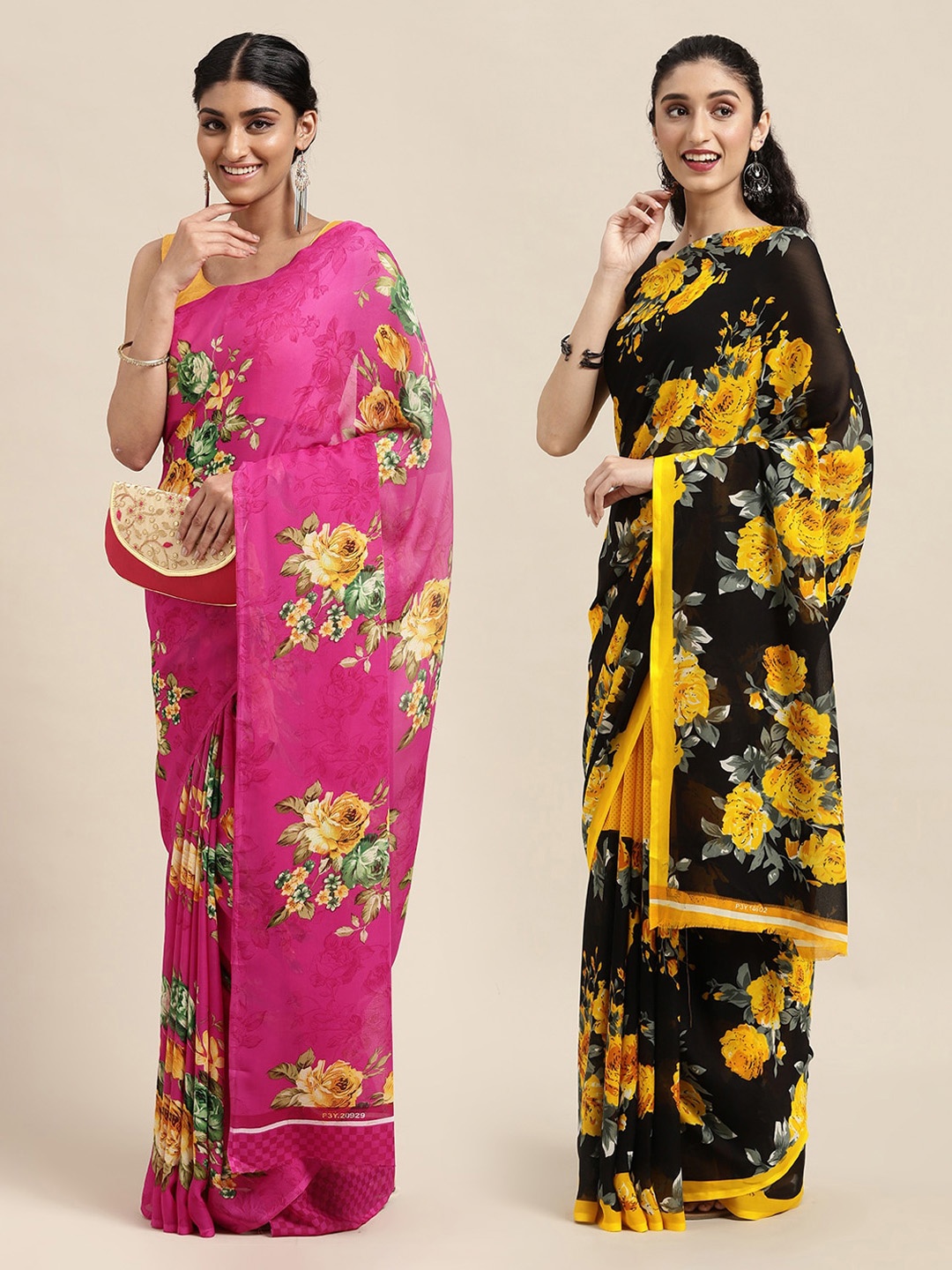 

ANAND SAREES Pack Of 2 Pink & Black Floral Saree