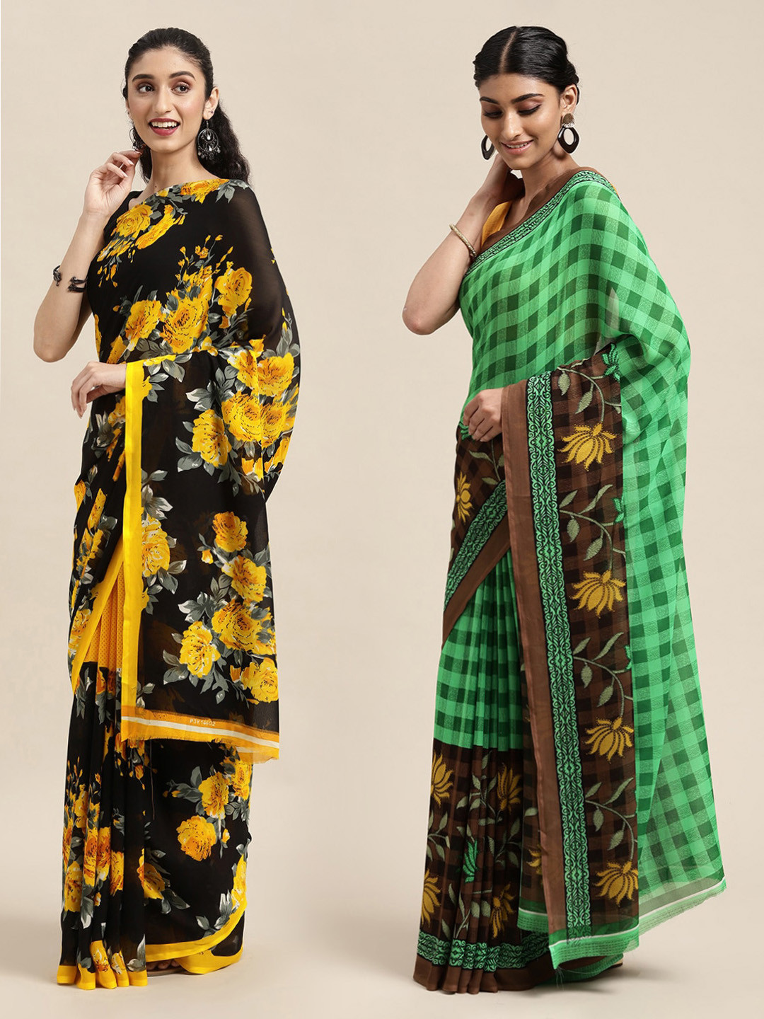 

KALINI Black & Yellow Floral Saree