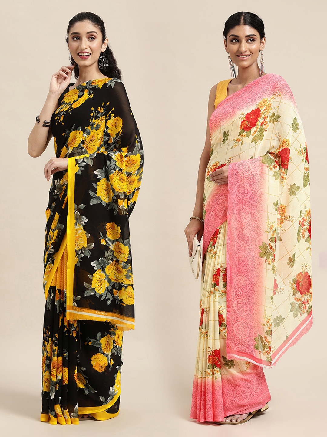 

KALINI Black & Yellow Floral Saree