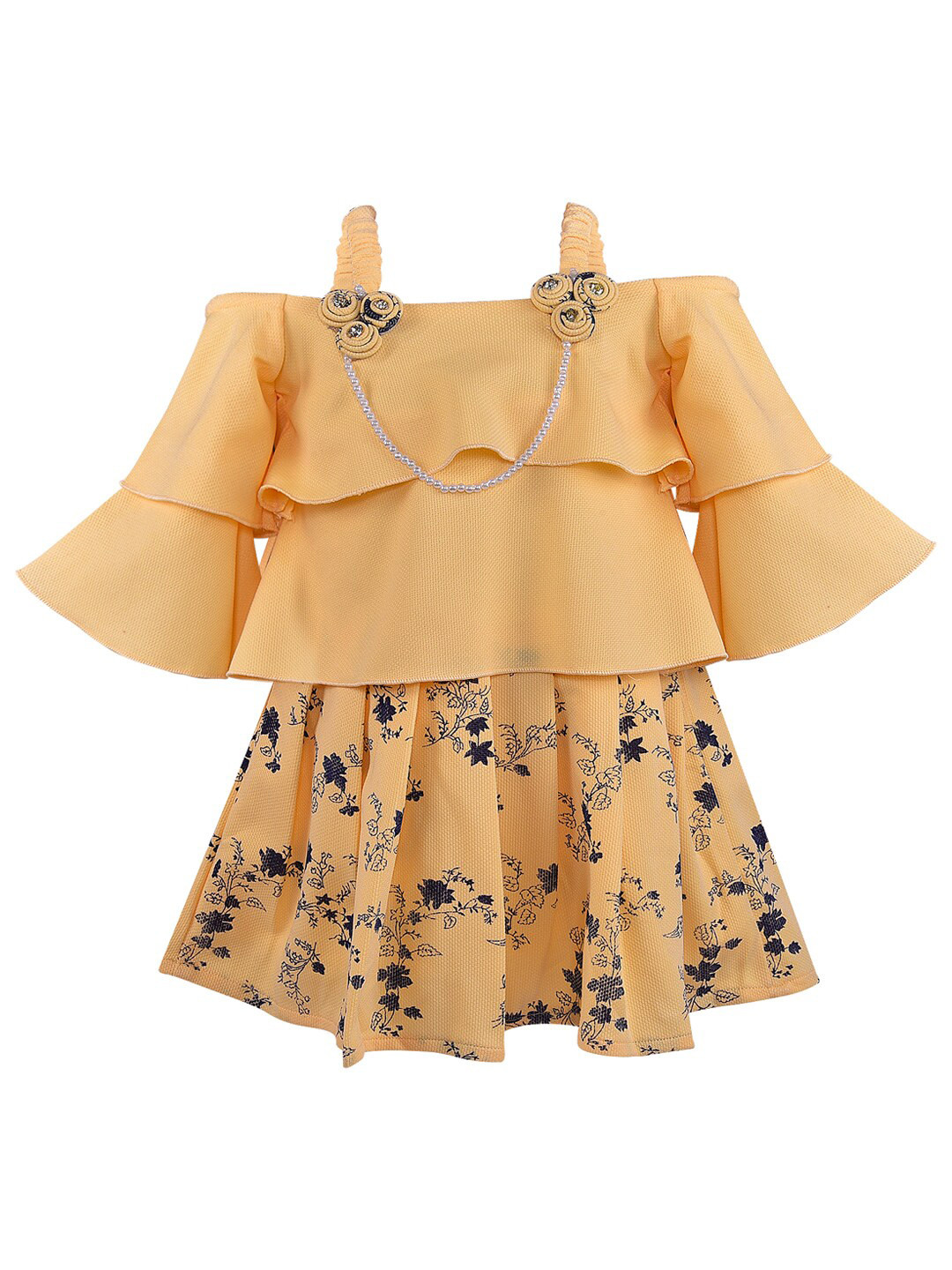 

Wish Karo Girls Yellow Floral Printed A-Line Dress