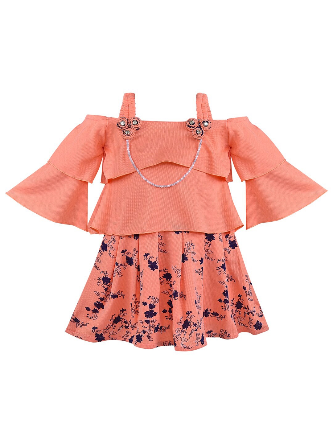 

Wish Karo Girls Peach-Coloured Floral A-Line Dress