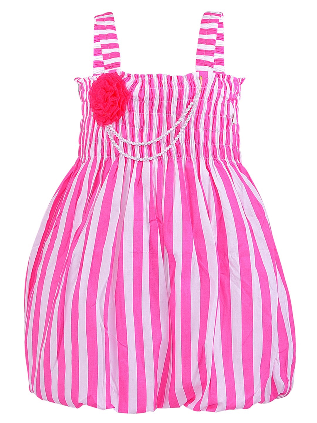 

Wish Karo Pink & White Striped Cotton A-Line Dress