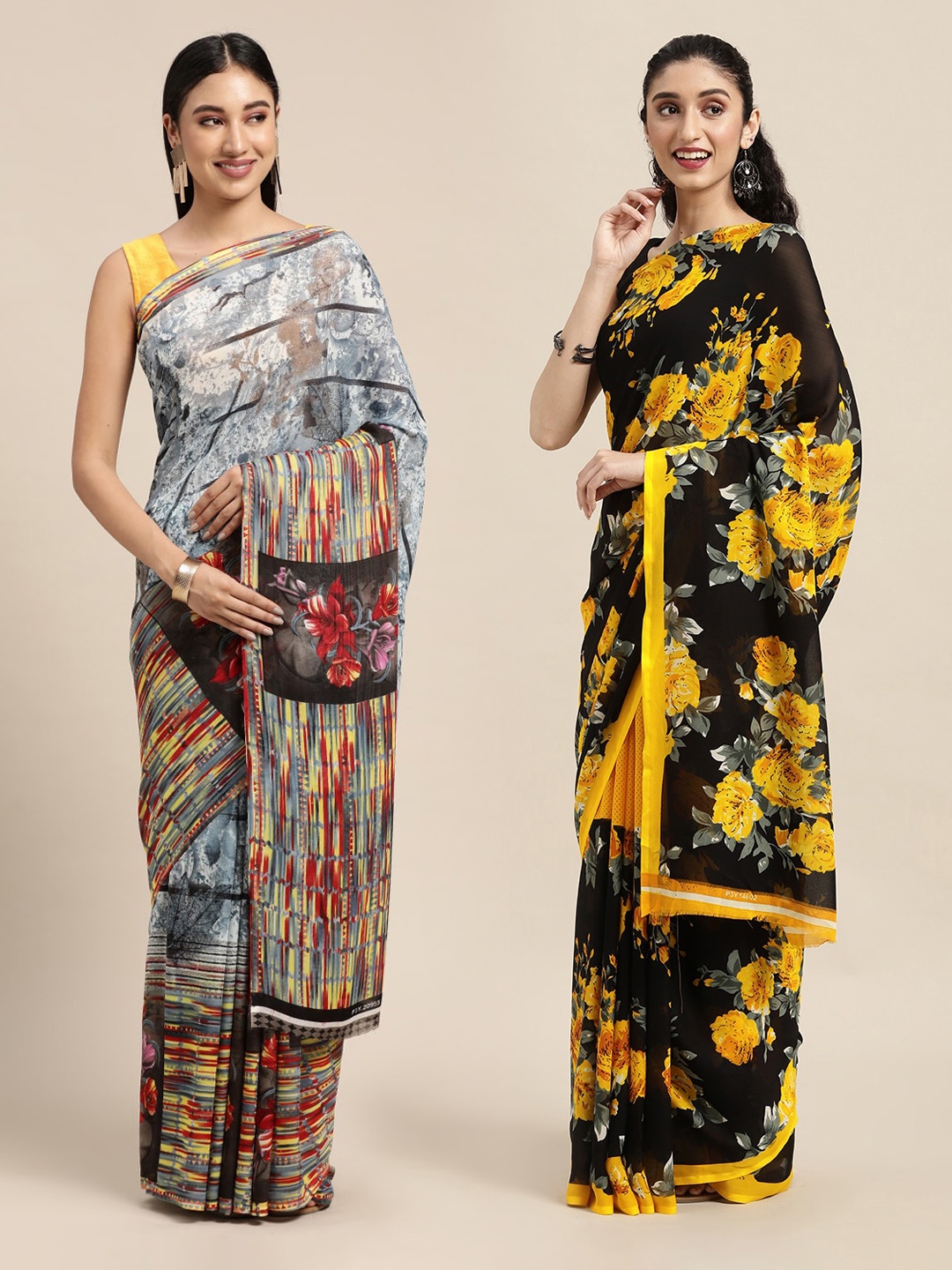 

KALINI Grey & Red Saree