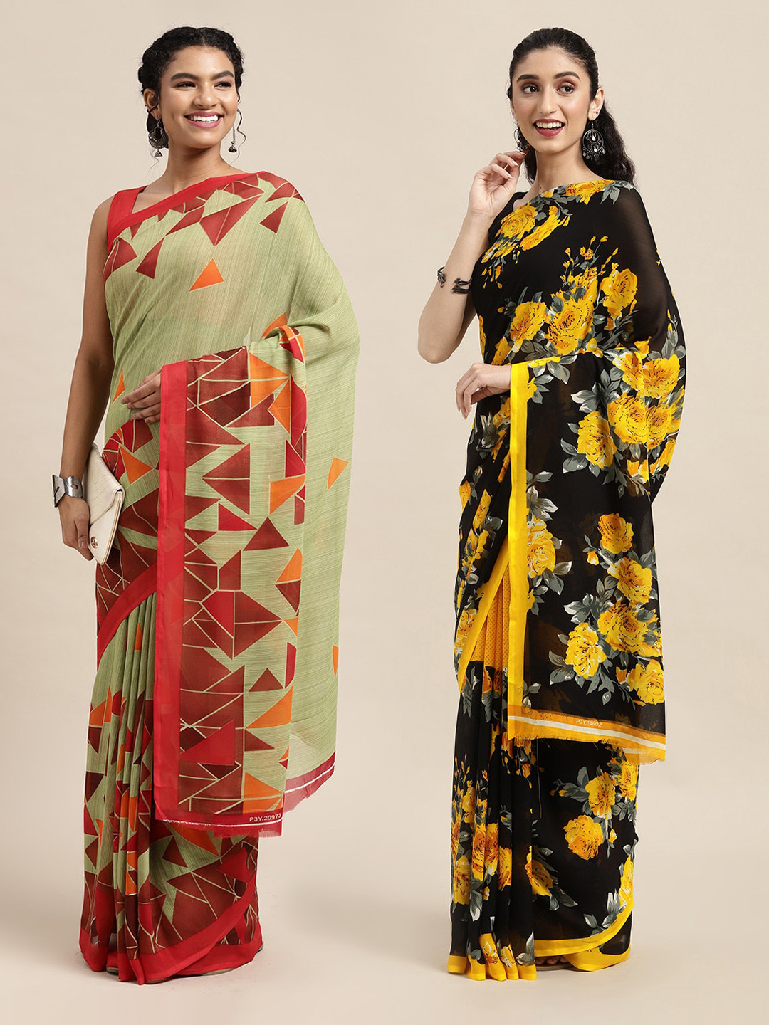 

KALINI Green & Black Printed Saree