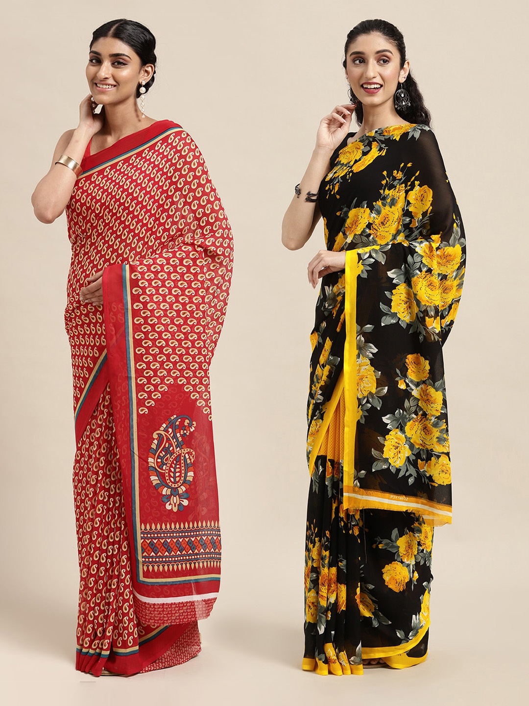 

KALINI Set Of 2 Red & Black Paisley Saree