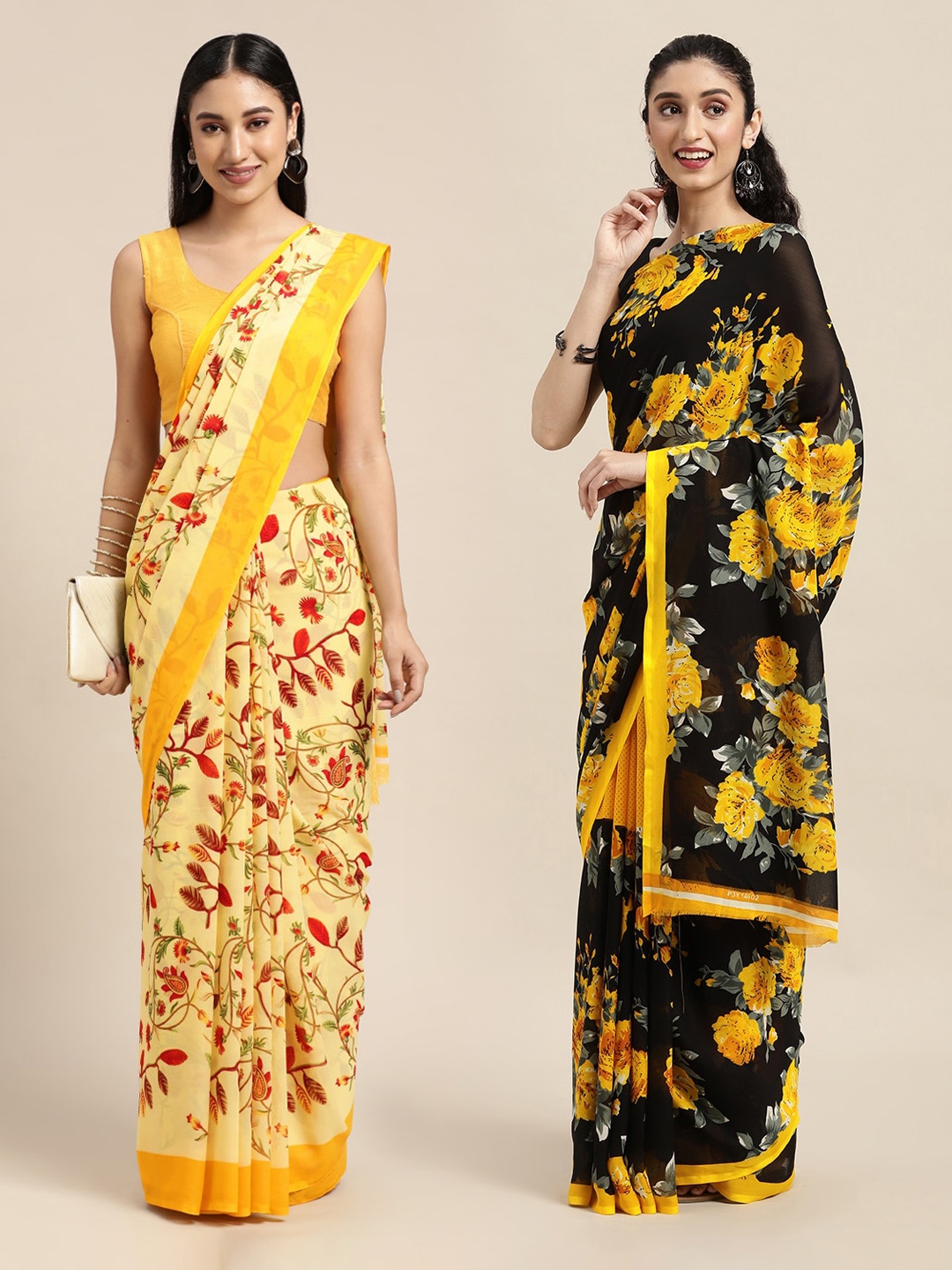 

KALINI Yellow & Red Floral Saree