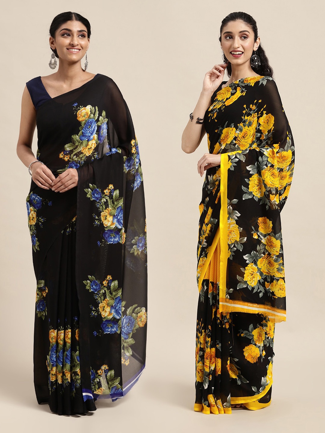 

KALINI Black & Yellow Floral Saree