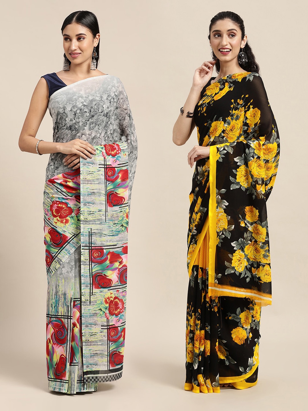 

KALINI Grey & Black Printed Saree