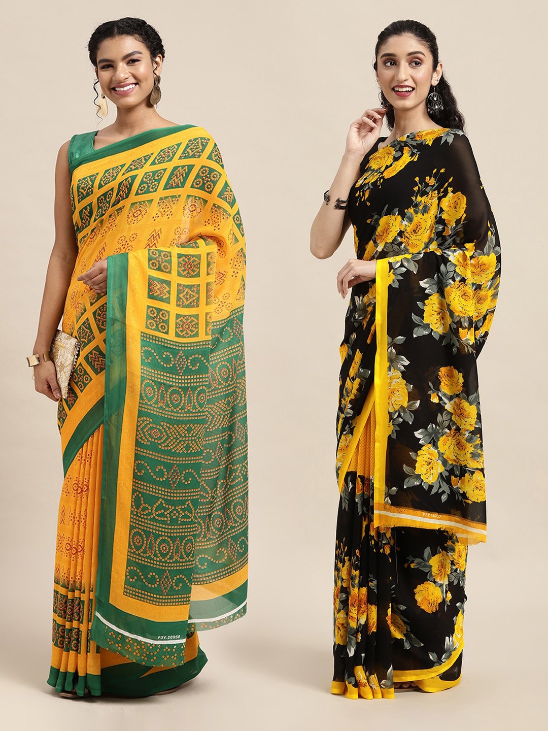 

KALINI Pack Of 2 Yellow & Black Ethnic Motifs Saree