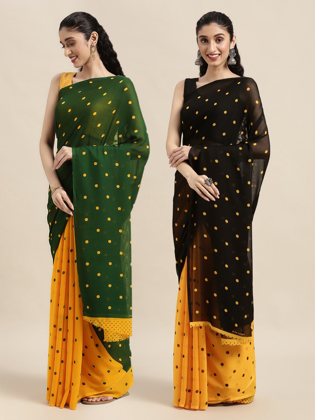 

ANAND SAREES Pack Of 2 Green & Black Half and Half Saree