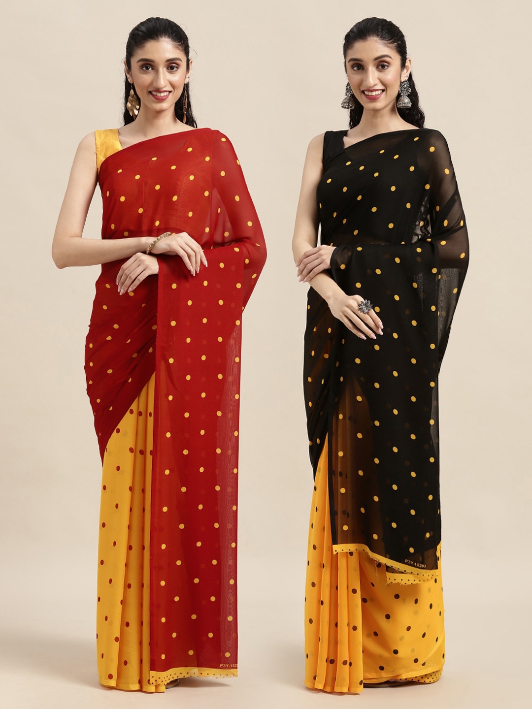 

ANAND SAREES Set Of 2 Red & Yellow Half and Half Saree