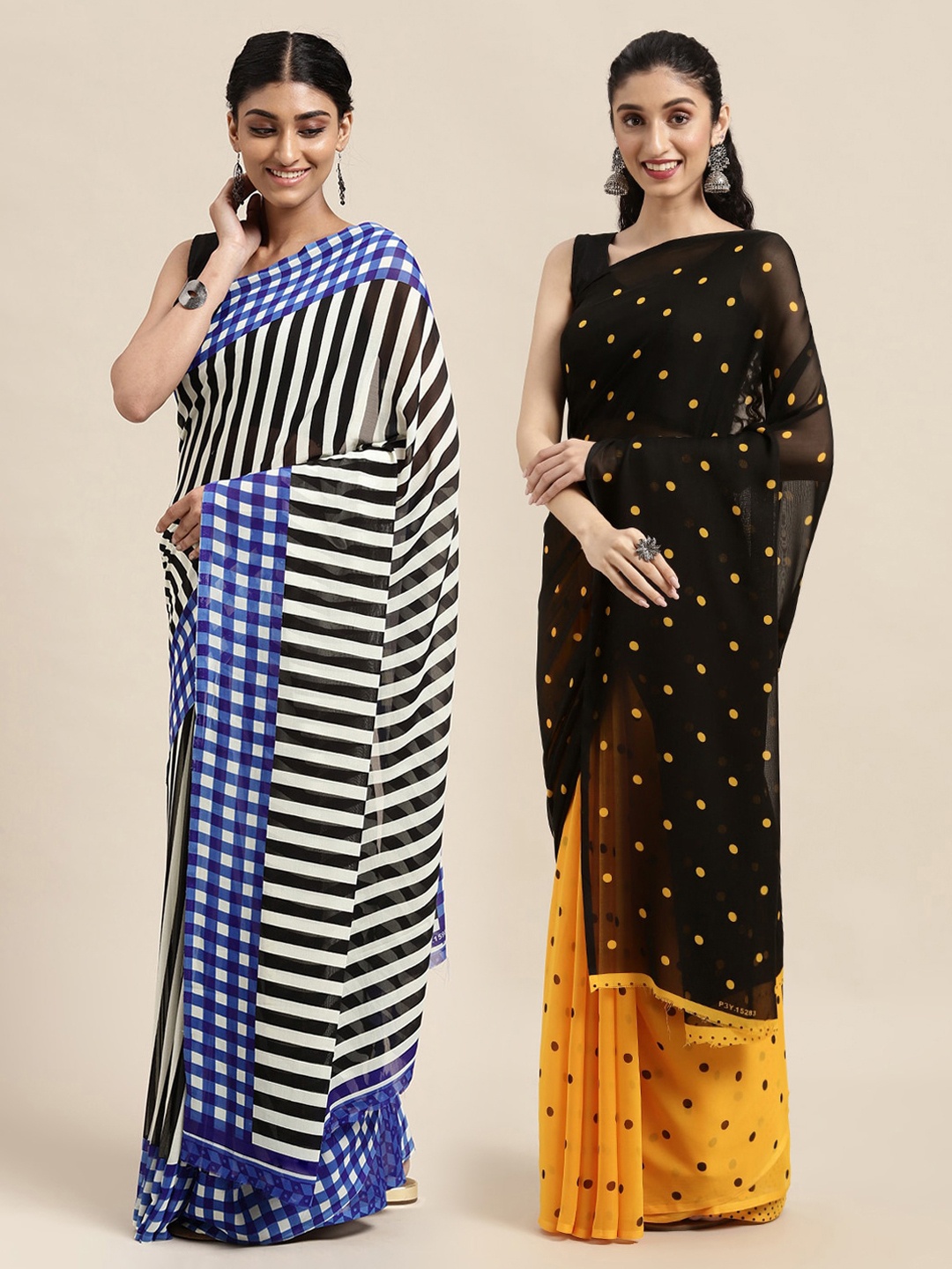 

KALINI Black & Yellow Half and Half Saree