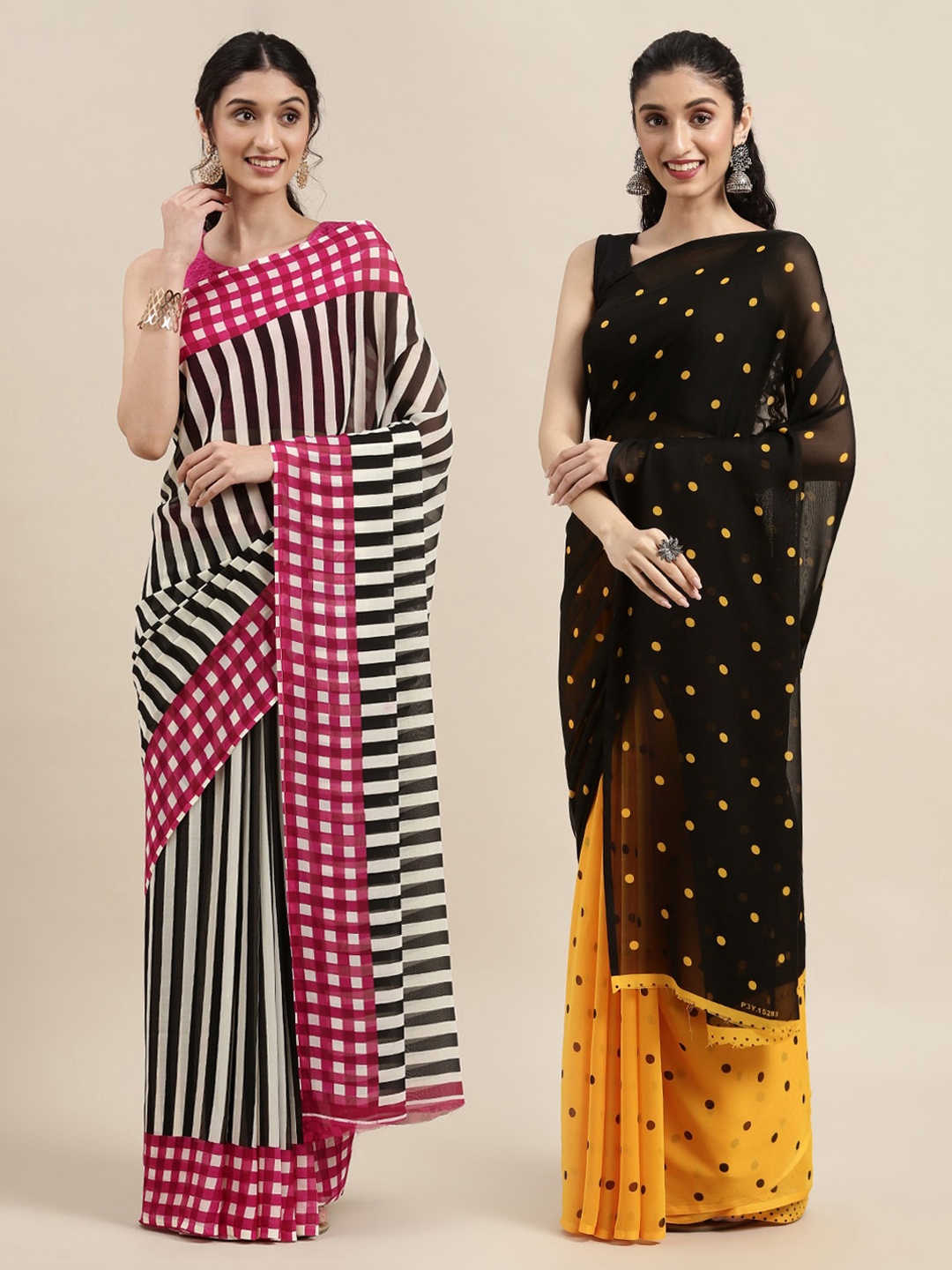 

ANAND SAREES Black & White Striped Saree