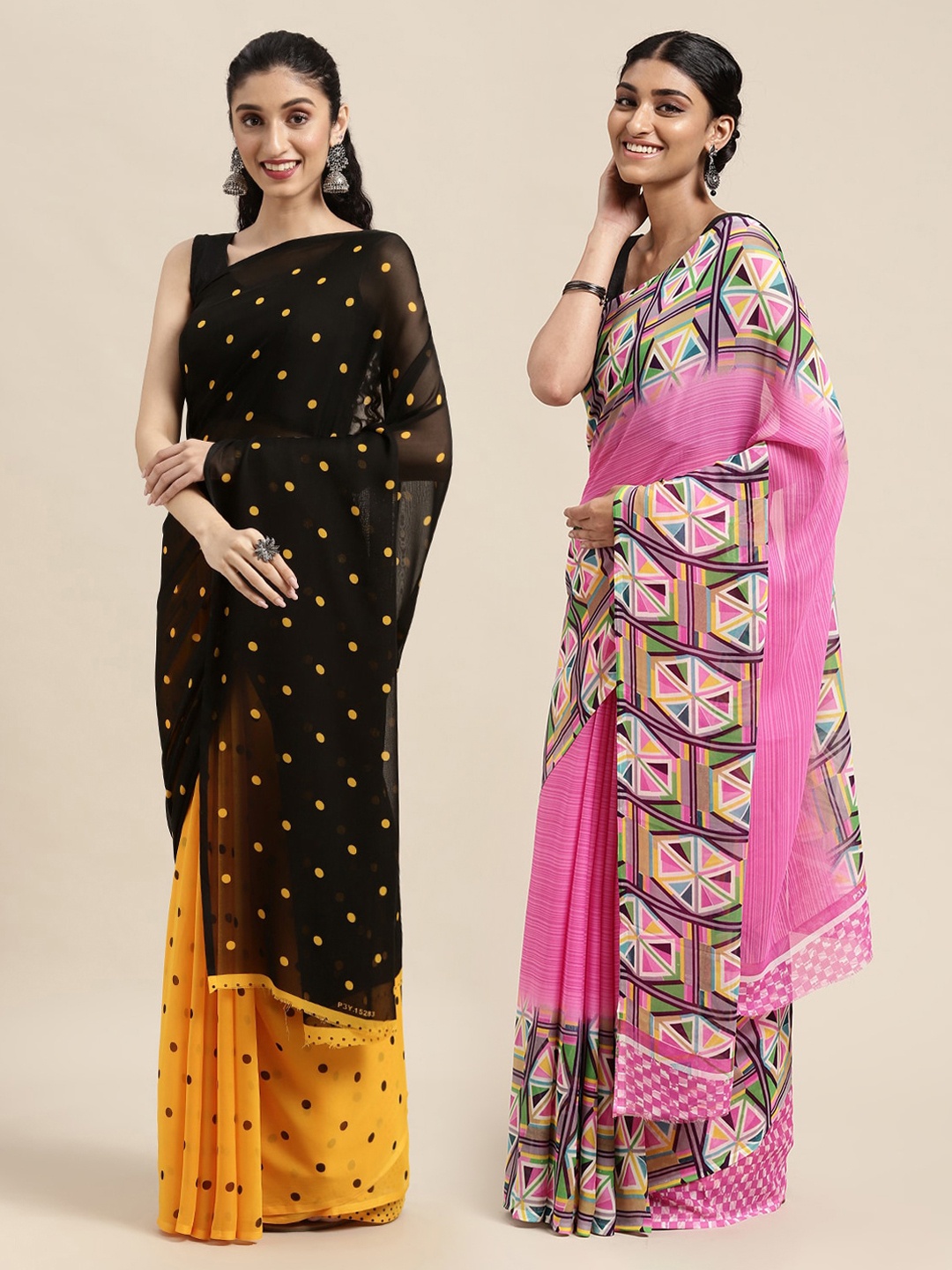 

KALINI Black & Yellow Half and Half Saree