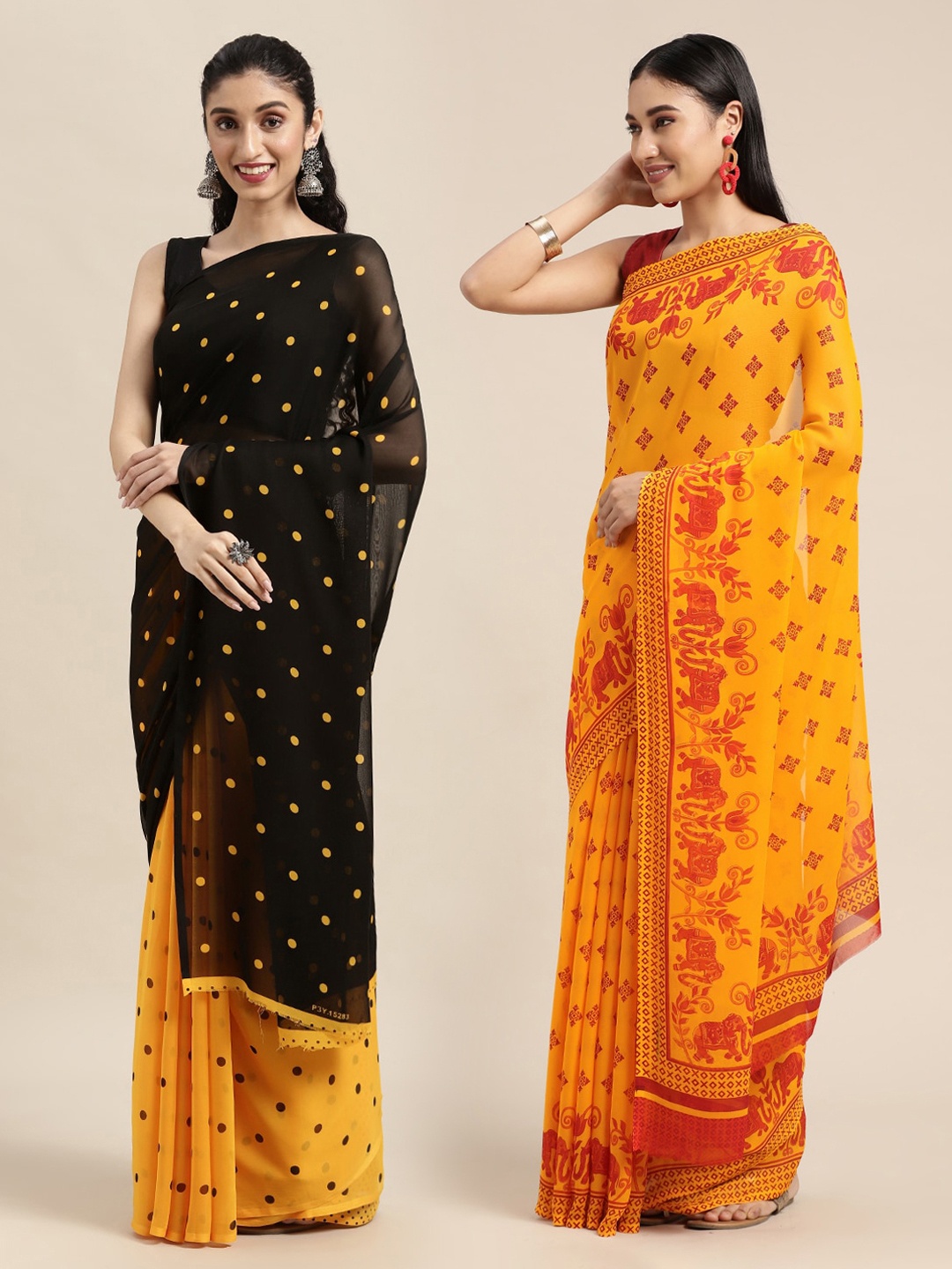 

ANAND SAREES Black & Yellow Printed Saree