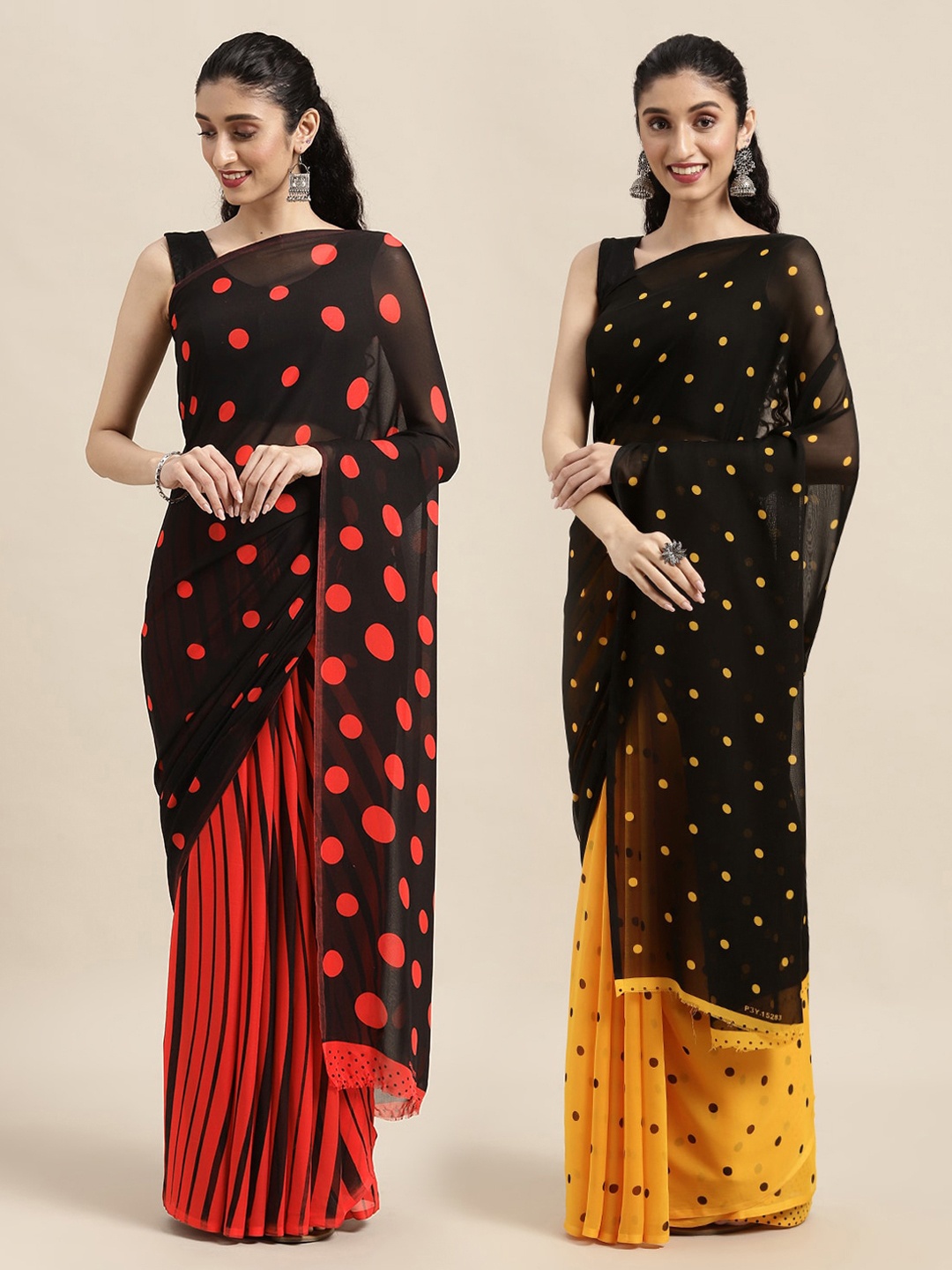 

ANAND SAREES Pack Of 2 Black & Yellow Printed Saree