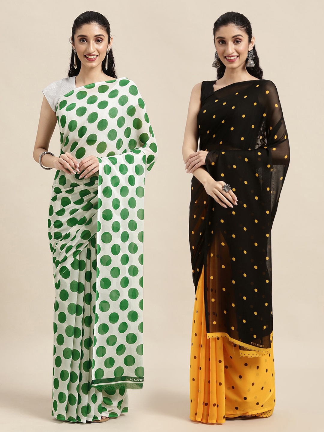 

KALINI Set Of 2 Black & Green Printed Half and Half Saree