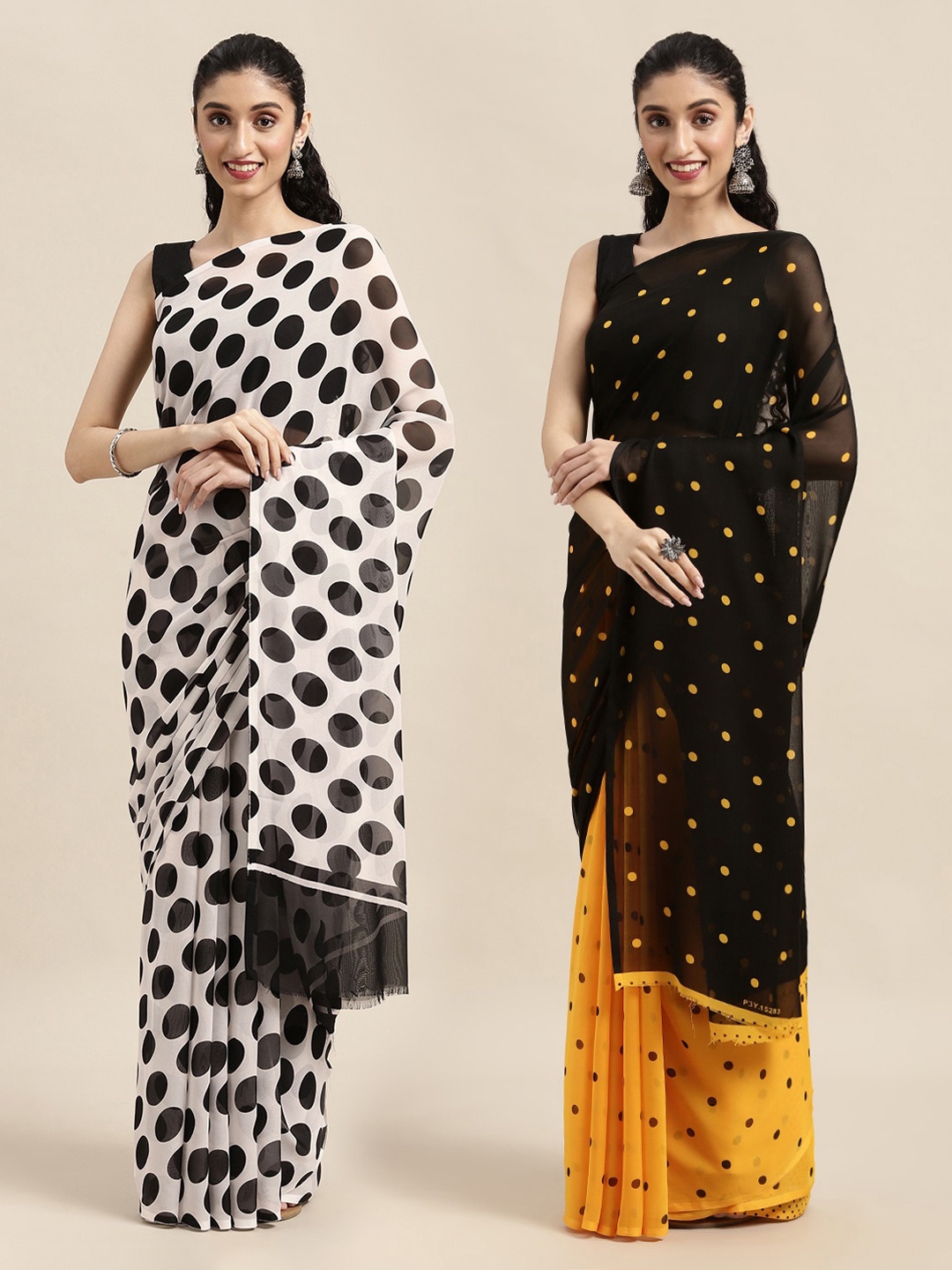 

ANAND SAREES Black & Yellow Half and Half Saree