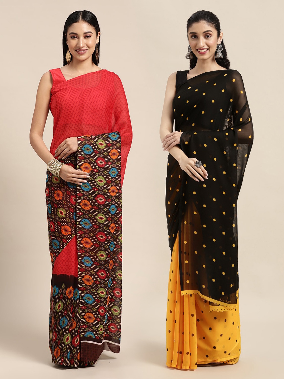 

KALINI Red & Black Printed Saree