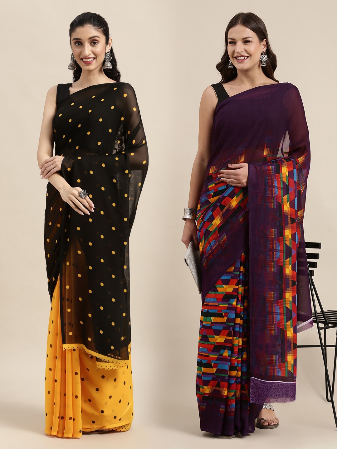 

KALINI Pack Of 2 Purple & Yellow Printed Saree