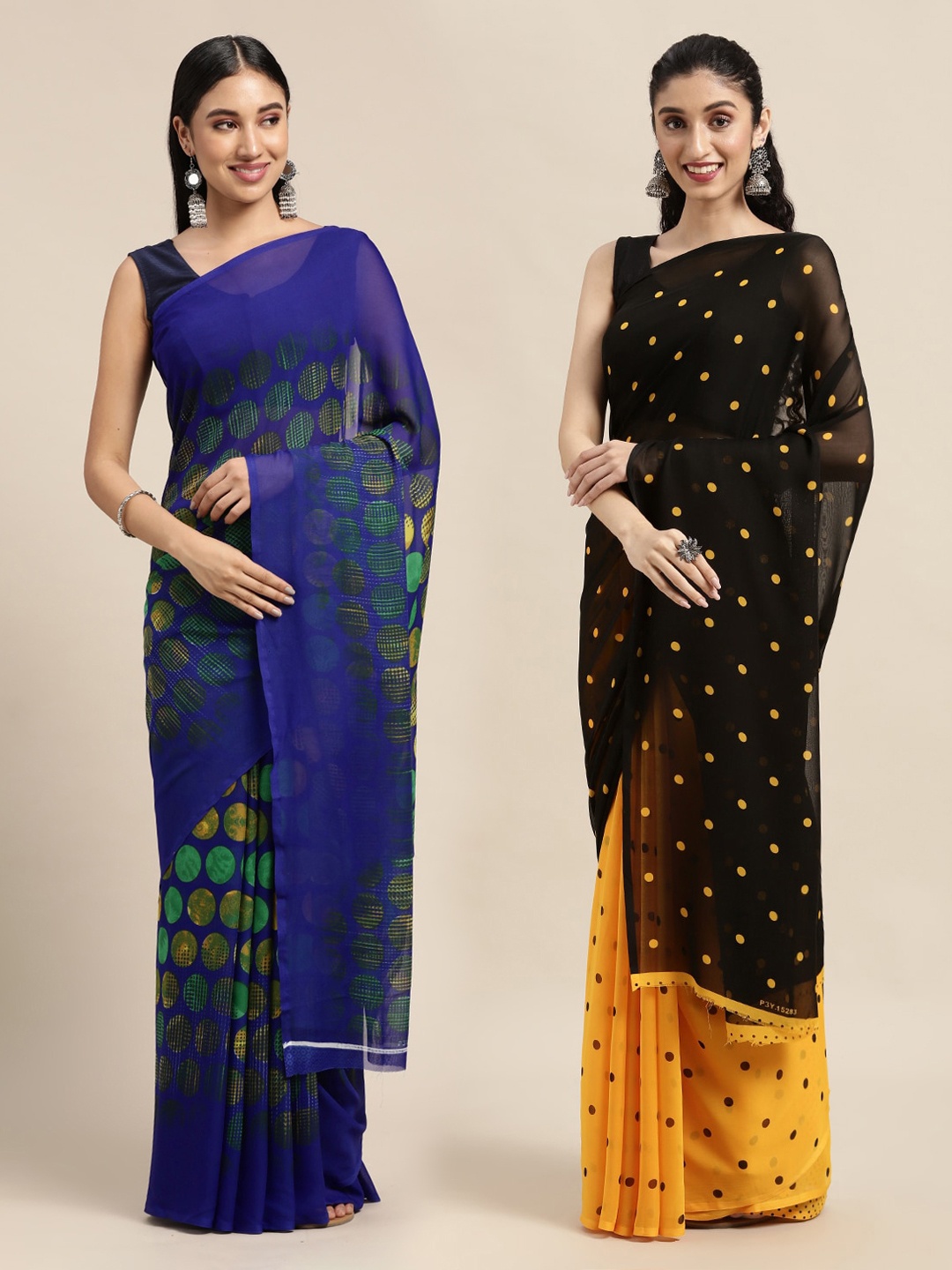 

ANAND SAREES Black & Yellow Half and Half Saree