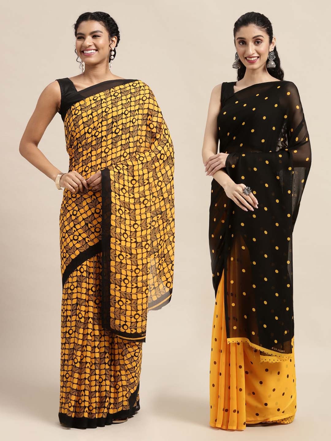 

KALINI Mustard & Black Printed Saree