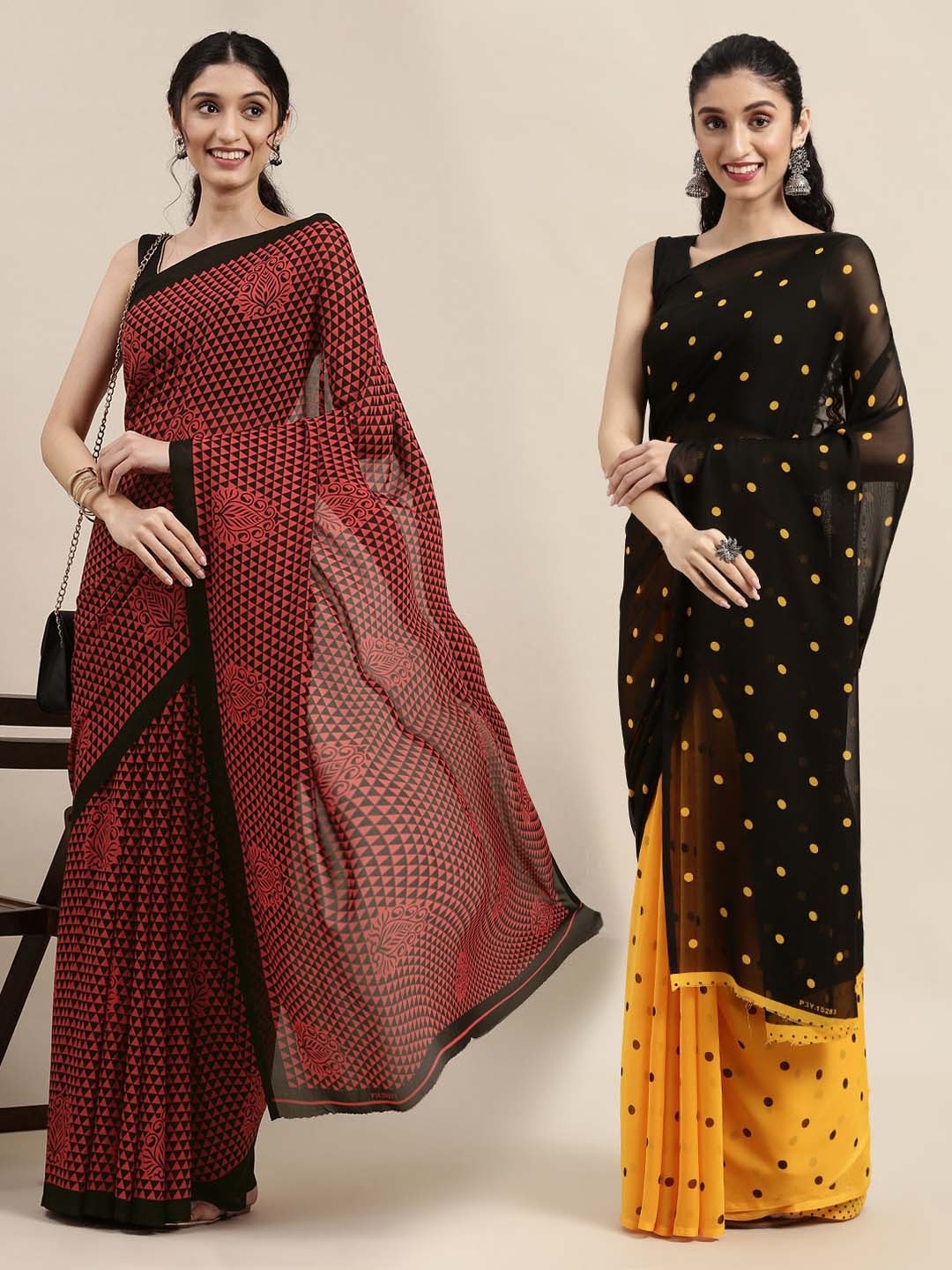 

KALINI Pack Of 2 Black & Red Ethnic Motifs Saree