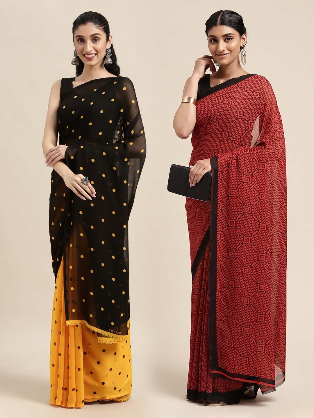 

KALINI Red & Black Saree