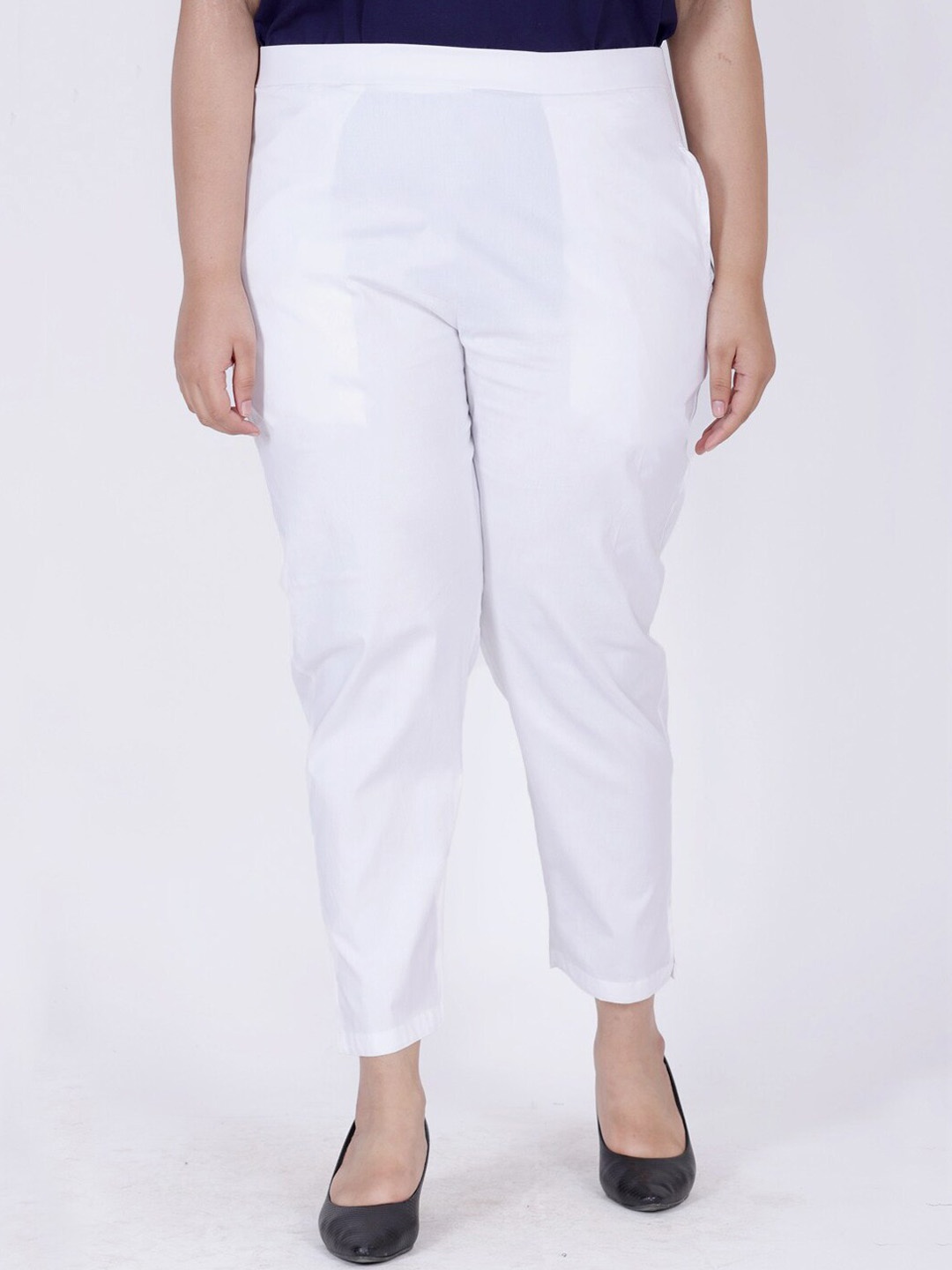 

LastInch Women White High-Rise Easy Wash Trousers