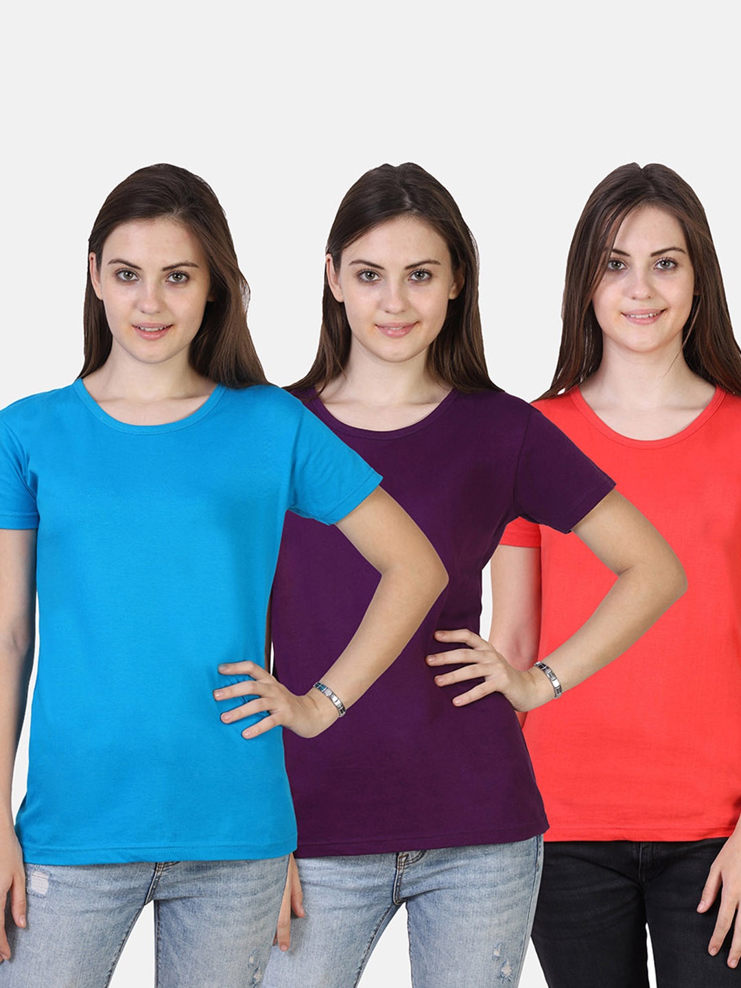 

Fleximaa Women Blue & Purple Pack of 3 T-shirt