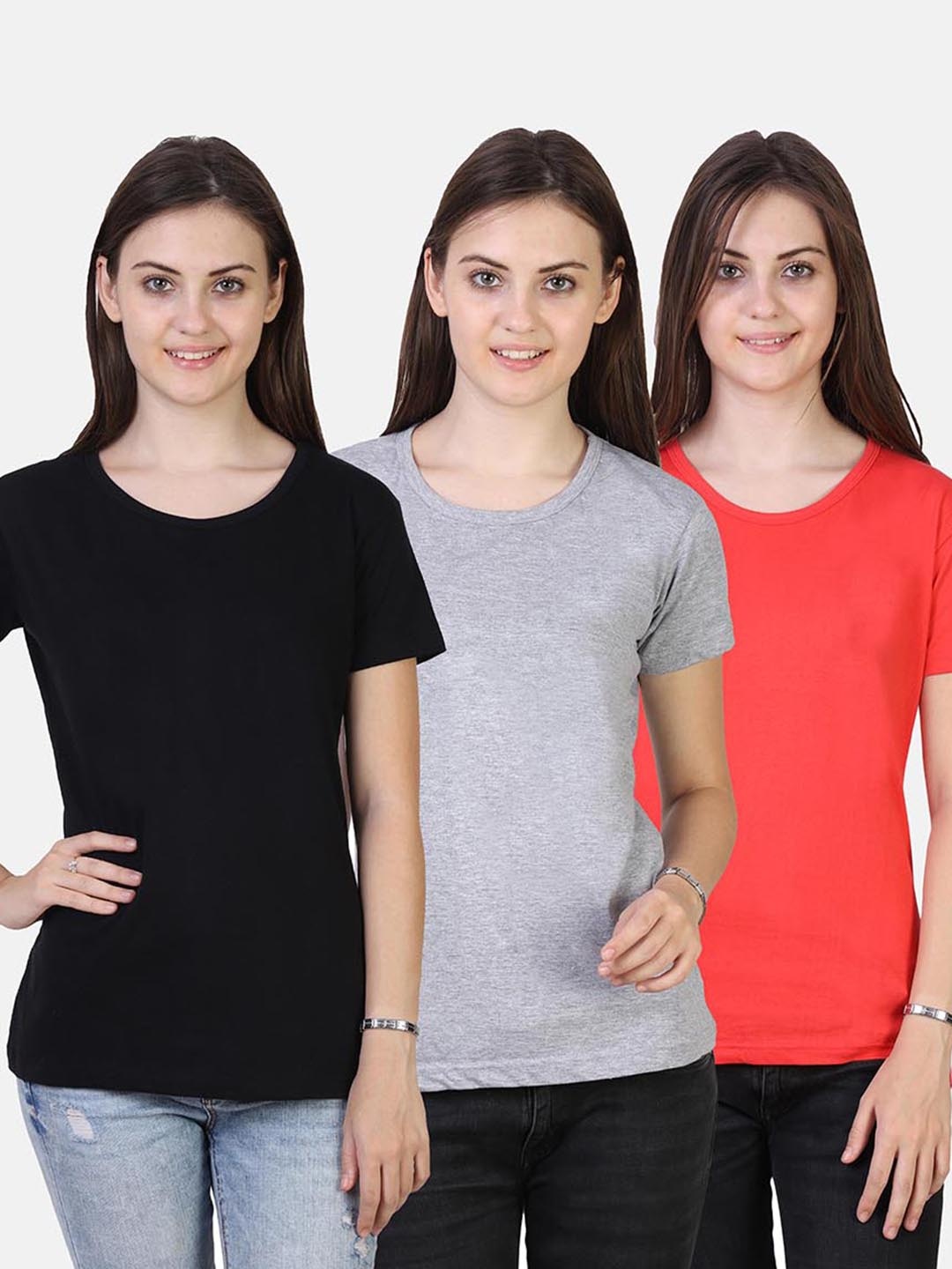 

Fleximaa Women Coral & Black 3 T-shirt