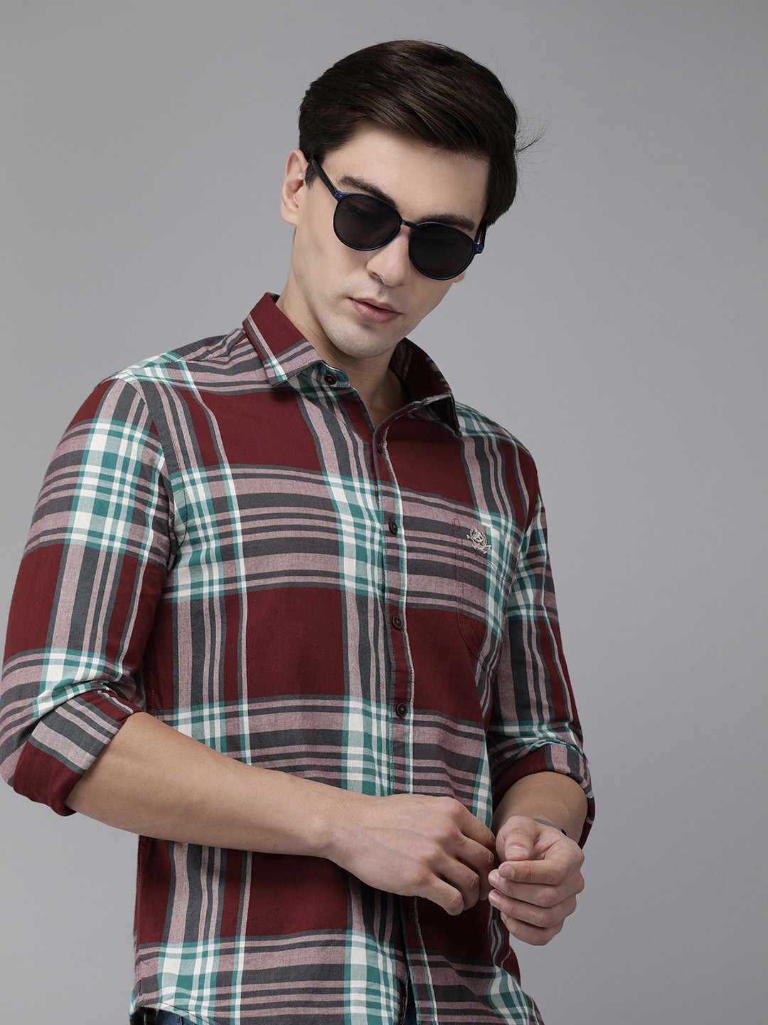 

U S Polo Assn Denim Co Men Maroon Checked Casual Shirt