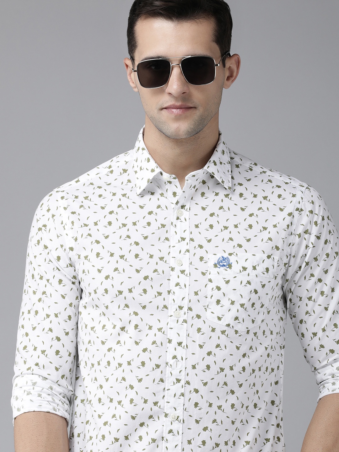 

U S Polo Assn Men White Slim Fit Printed Casual Shirt