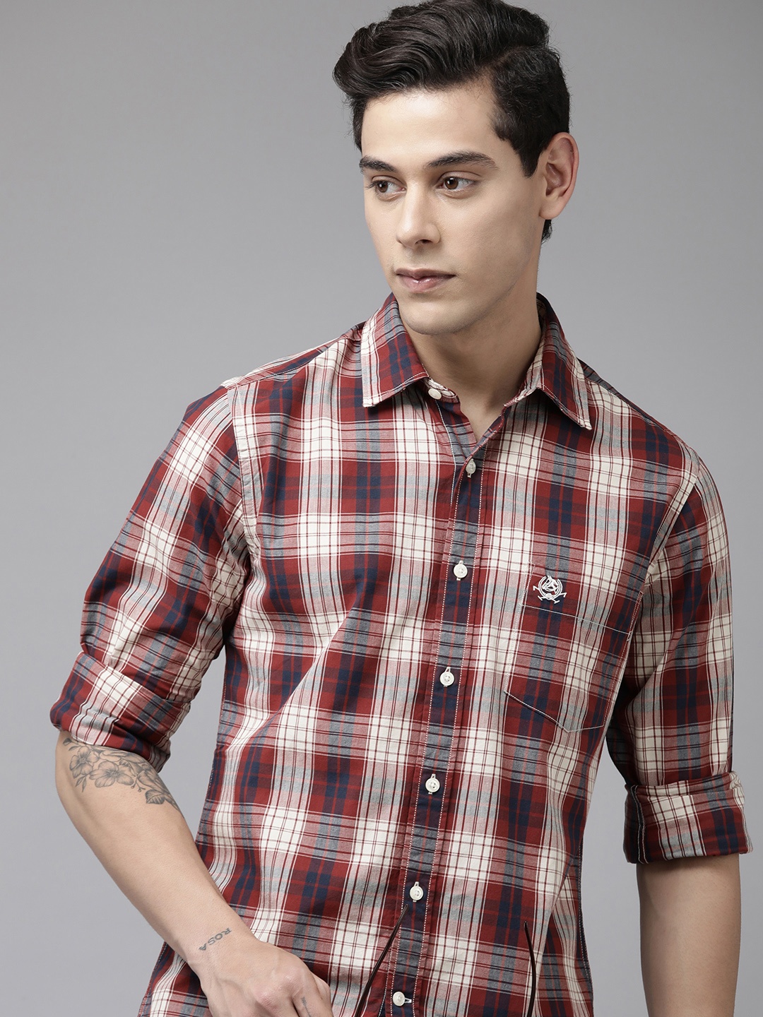 

U.S. Polo Assn. Men Red Tailored Fit Tartan Checks Opaque Pure Cotton Casual Shirt