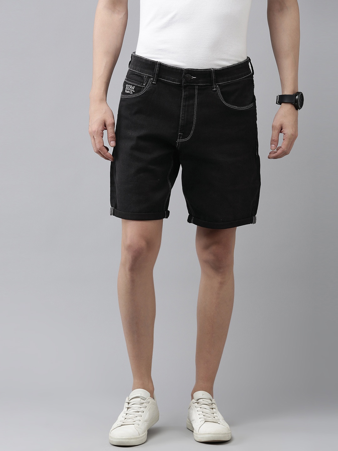 

U.S. Polo Assn. Denim Co. Men Mid-Rise Slim Fit Denim Shorts, Black