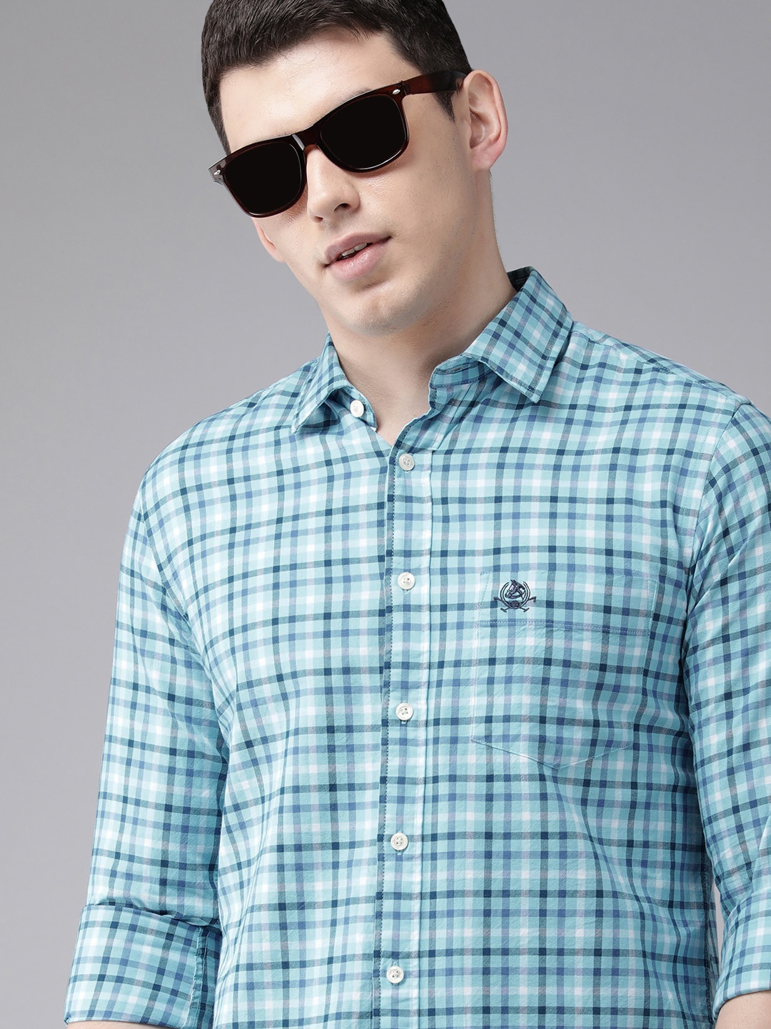 

U.S. Polo Assn. Men Blue Checked Pure Cotton Casual Shirt