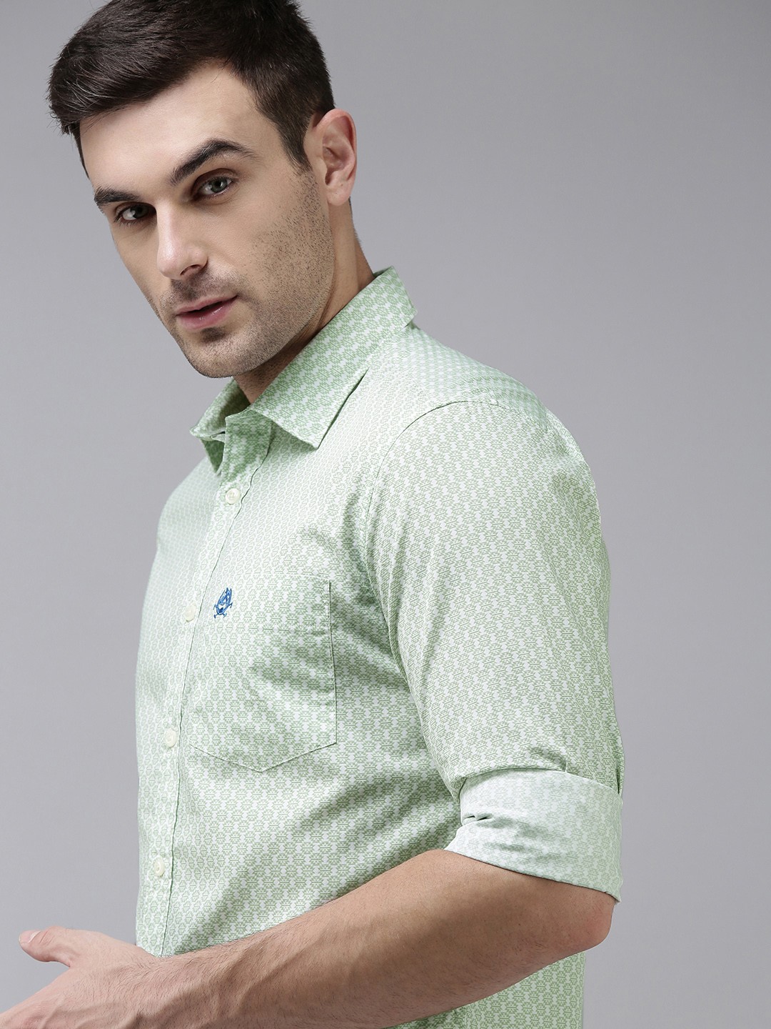 

U S Polo Assn Men Green Slim Fit Printed Pure Cotton Casual Shirt