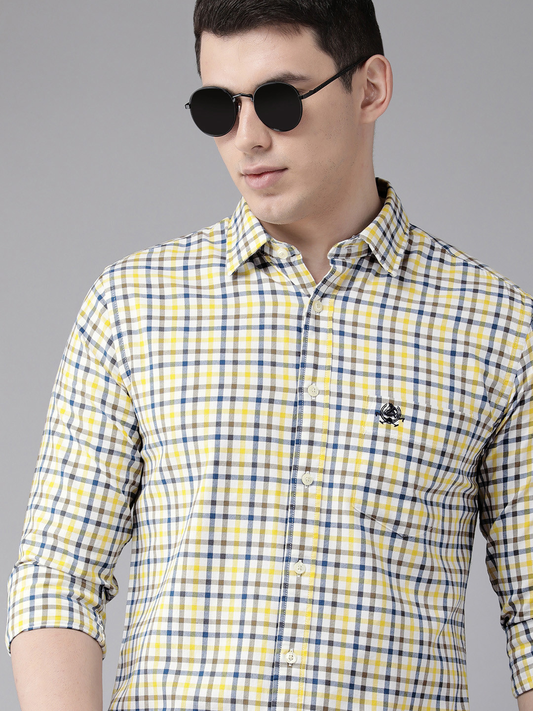 

U.S. Polo Assn. Men Yellow Tailored Fit Checked Pure Cotton Casual Shirt