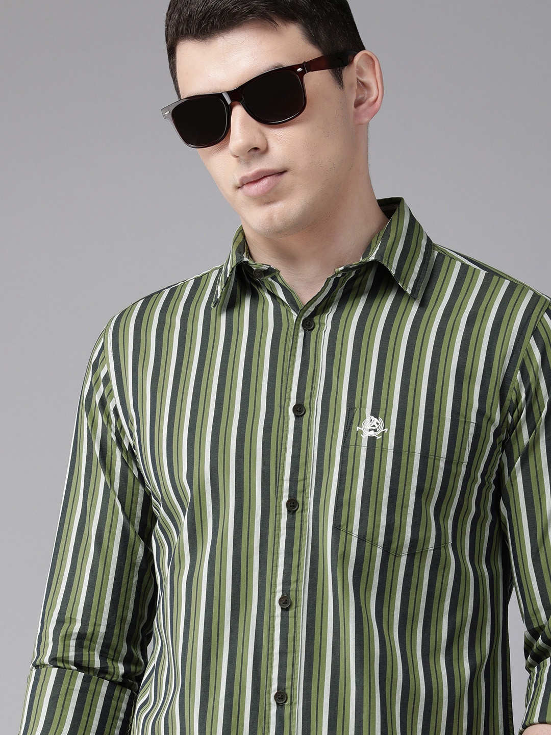 

U.S. Polo Assn. Men Green Striped Pure Cotton Casual Shirt