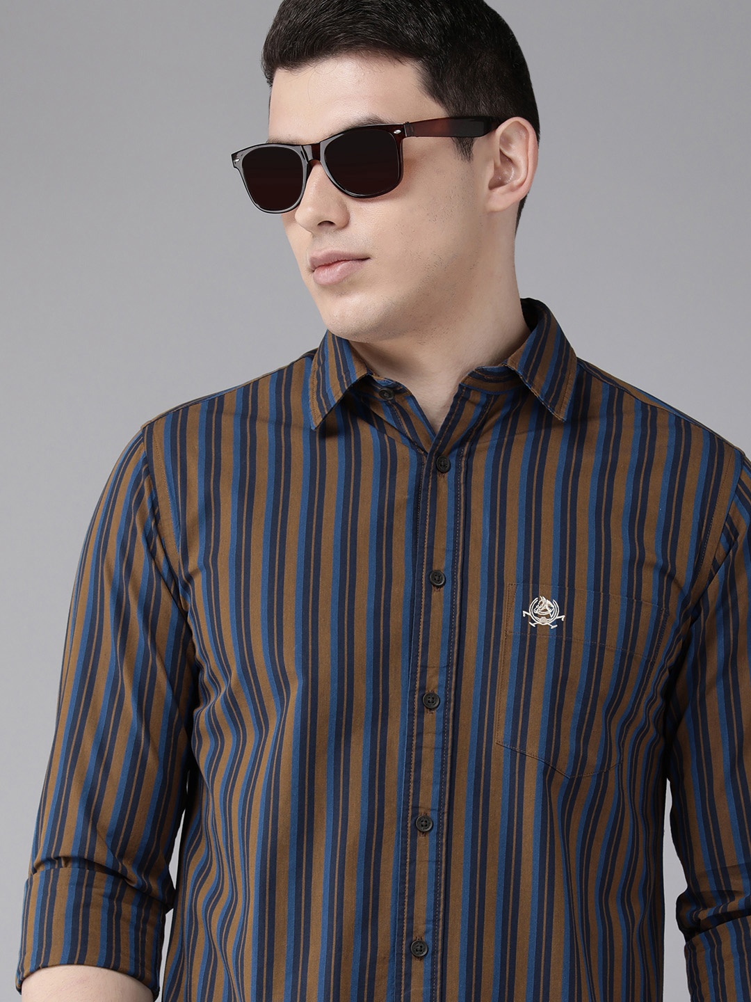 

U.S. Polo Assn. Men Brown Tailored Fit Striped Pure Cotton Casual Shirt