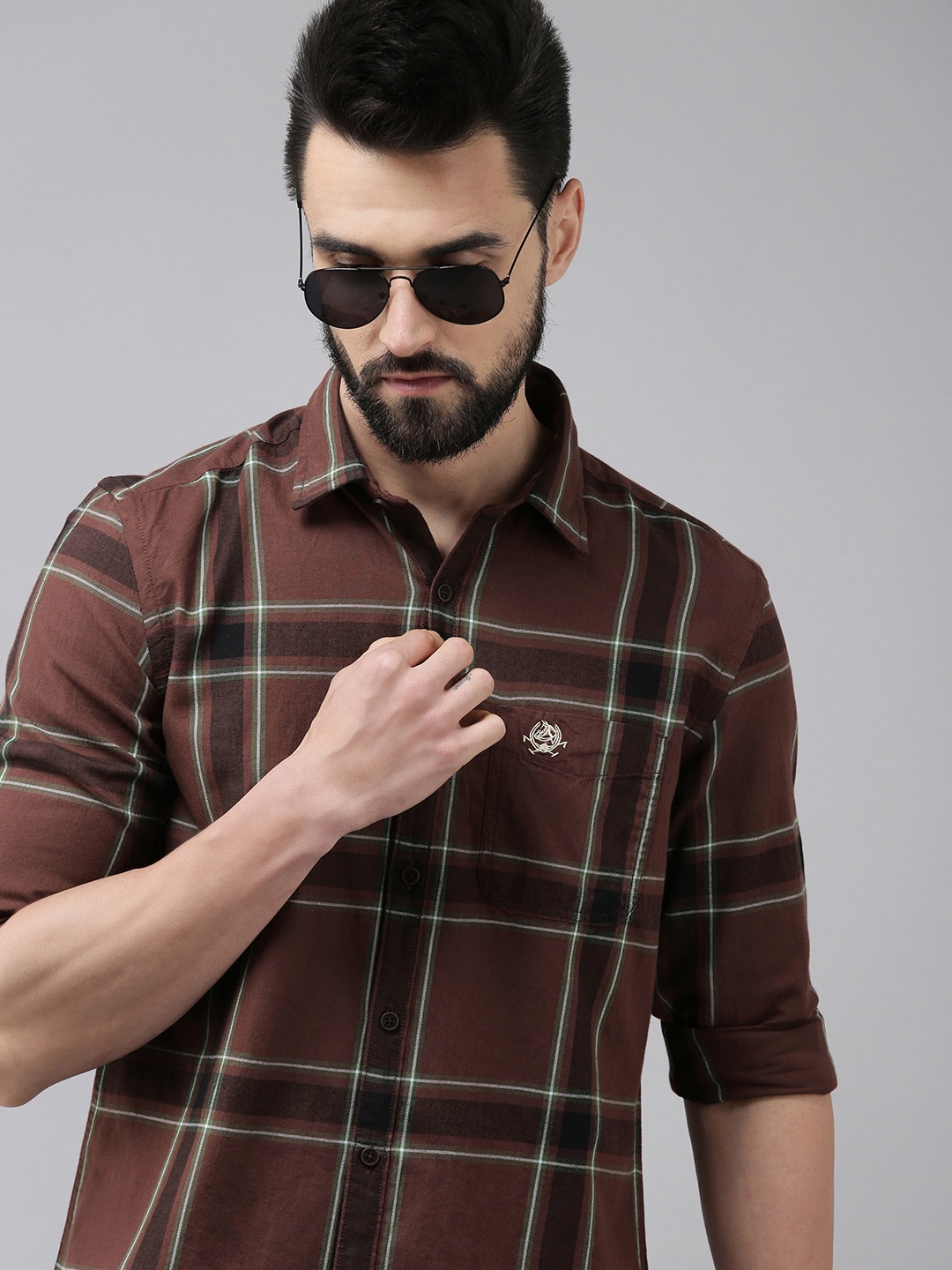 

U.S. Polo Assn. Denim Co. Men Brown Slim Fit Checked Pure Cotton Casual Shirt