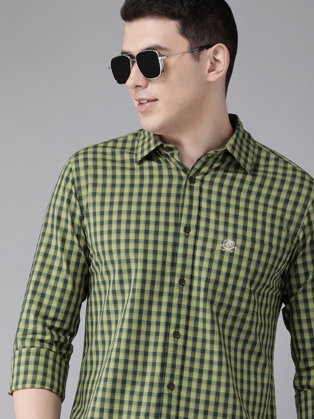 

U.S. Polo Assn. Men Green Tailored Fit Checked Pure Cotton Casual Shirt