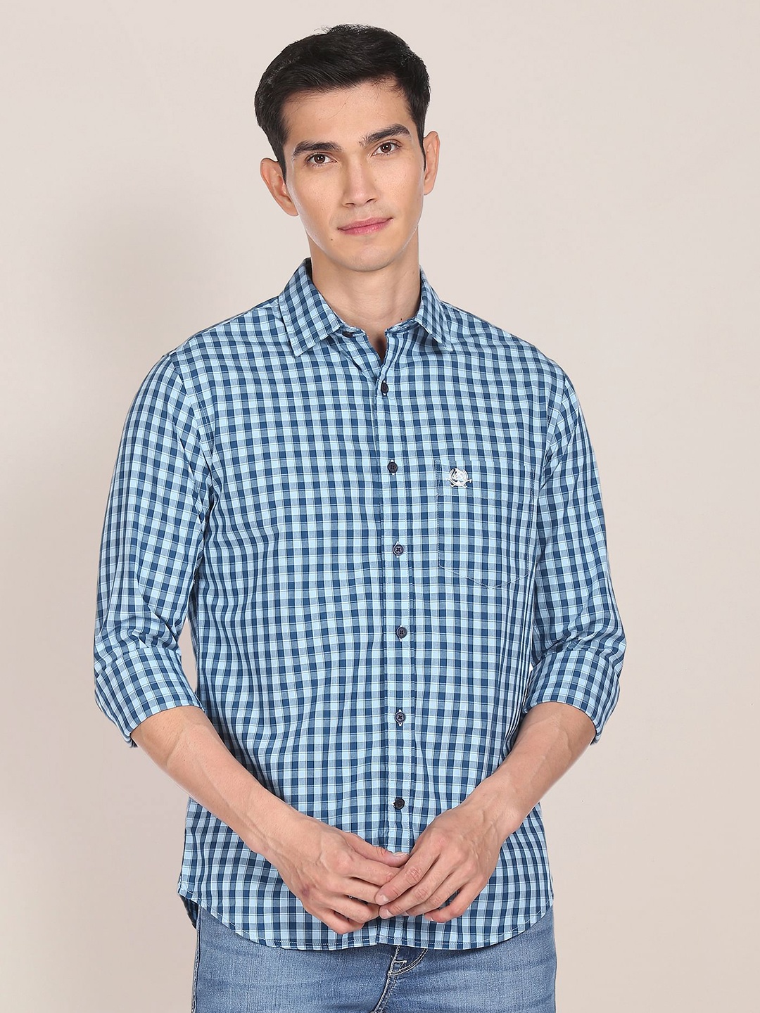

U.S. Polo Assn. Men Blue Checked Pure Cotton Casual Shirt