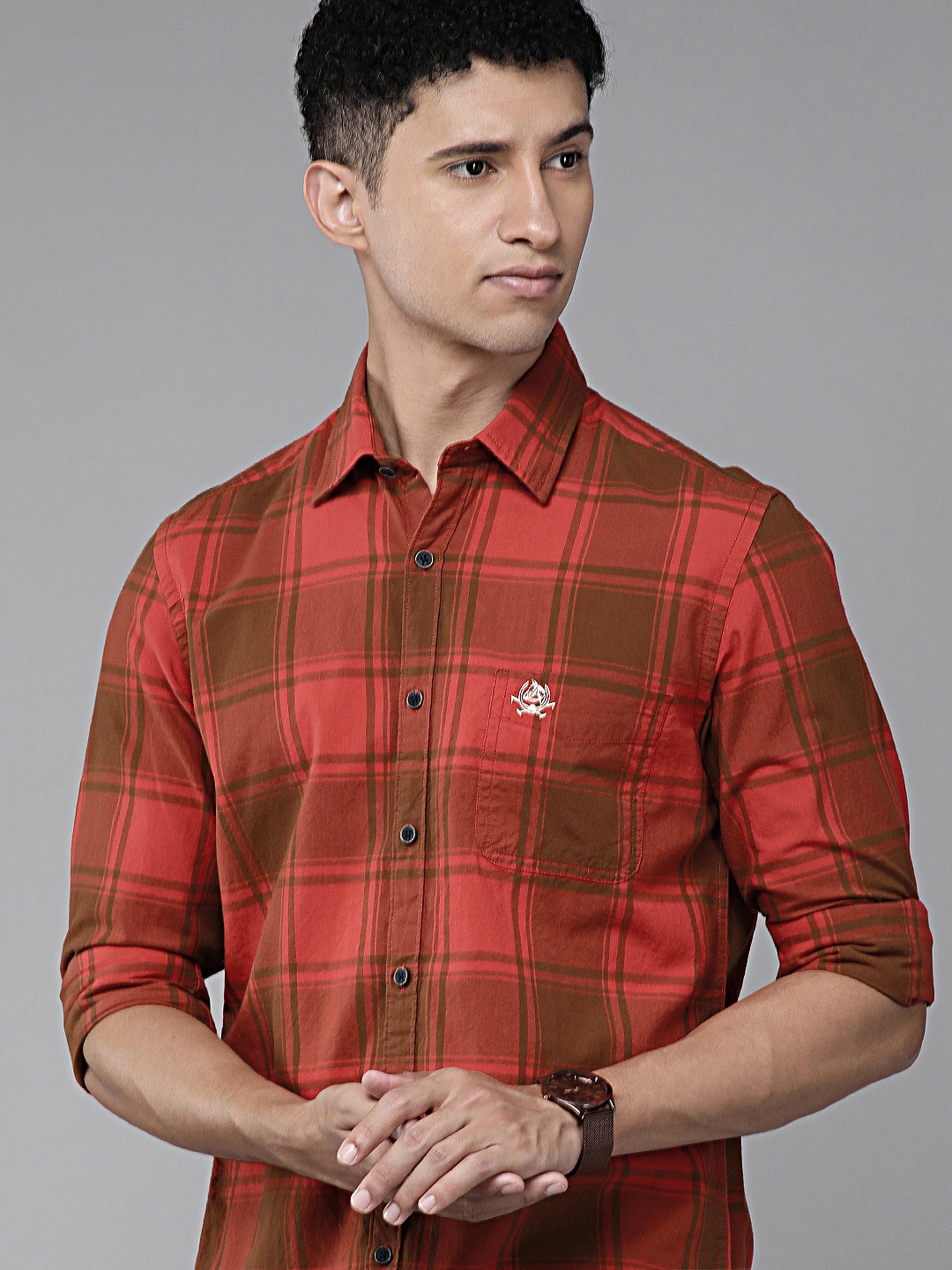 

U.S. Polo Assn. Denim Co. Men Red Slim Fit Checked Pure Cotton Casual Shirt
