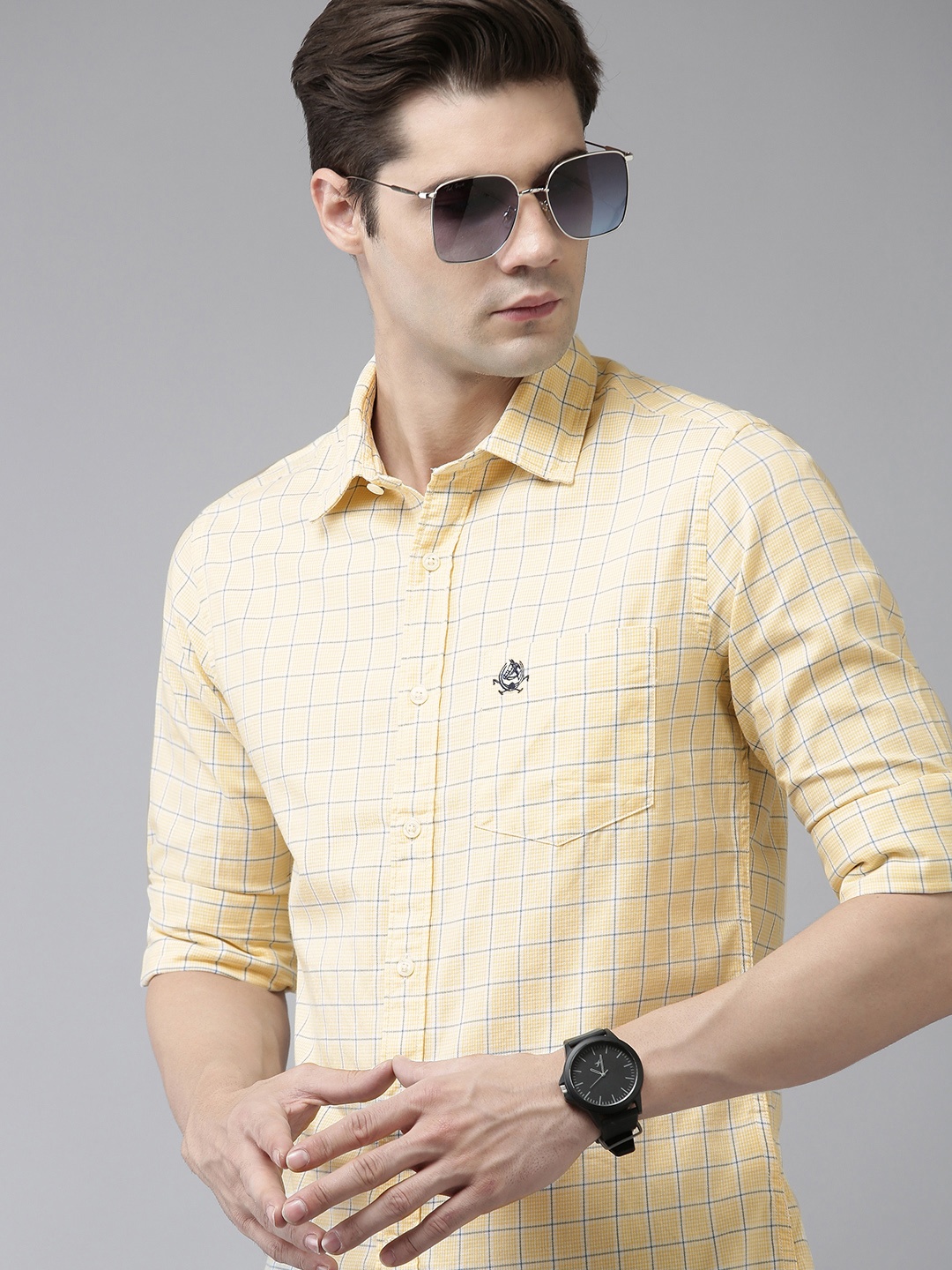 

U S Polo Assn Pure Cotton Slim Fit Grid Tattersall Checked Casual Shirt, Yellow