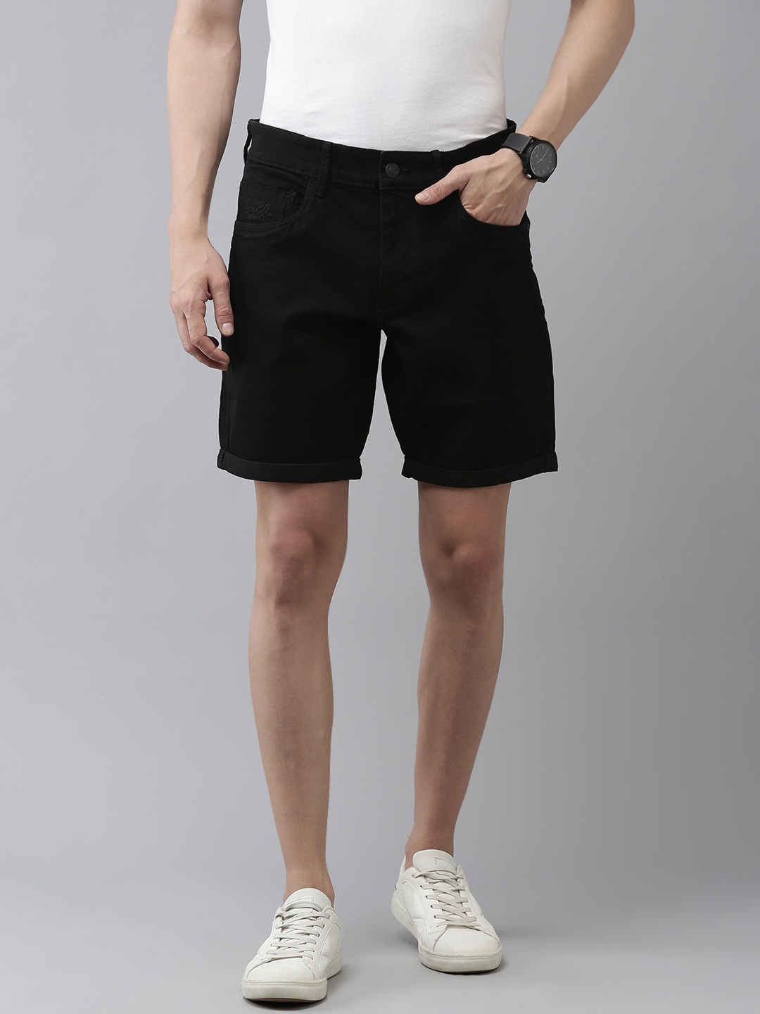 

U.S. Polo Assn. Denim Co. Men Mid-Rise Slim Fit Denim Shorts, Black