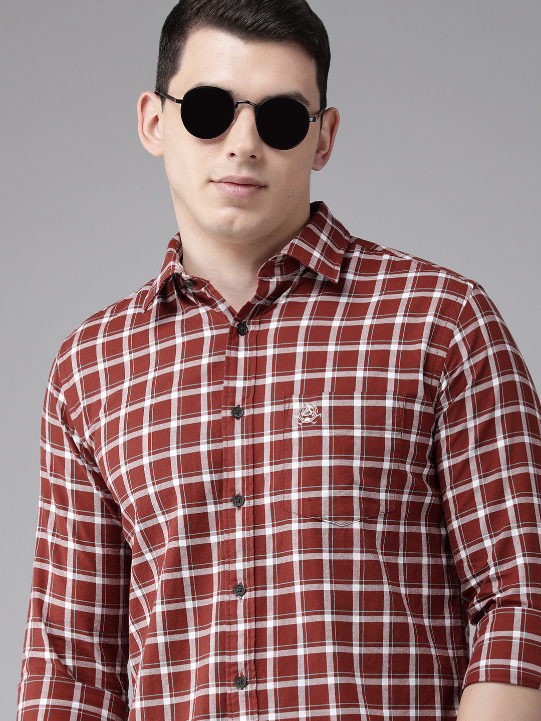 

U.S. Polo Assn. Men Maroon Checked Pure Cotton Casual Shirt
