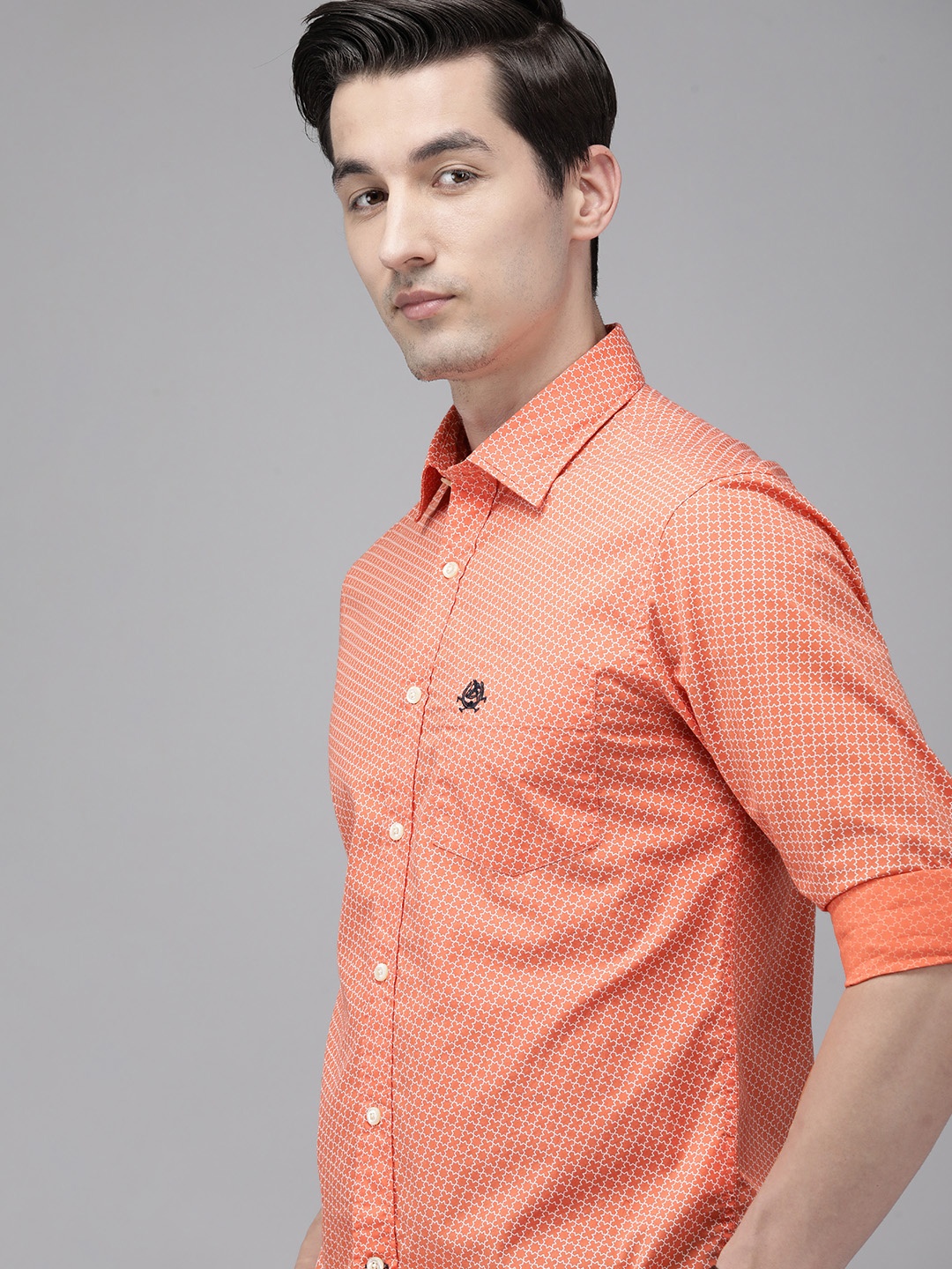 

U S Polo Assn Men Orange & White Tailored Fit Printed Pure Cotton Casual Shirt